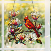 Vibrant Cardinal & Bluebird on Magnolia Branch Acrylic Window Hanging - Colorful Bird Home Decor, Nature Lover Gift, Spring Garden Charm
