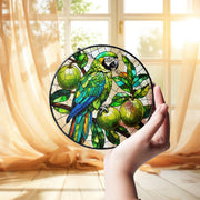 Tropical Parrot Glass Suncatcher – Colorful Bird Window Hanging, Stained Glass Style Jungle Decor, Exotic Fruit Lover Gift, Bird Lover Gift