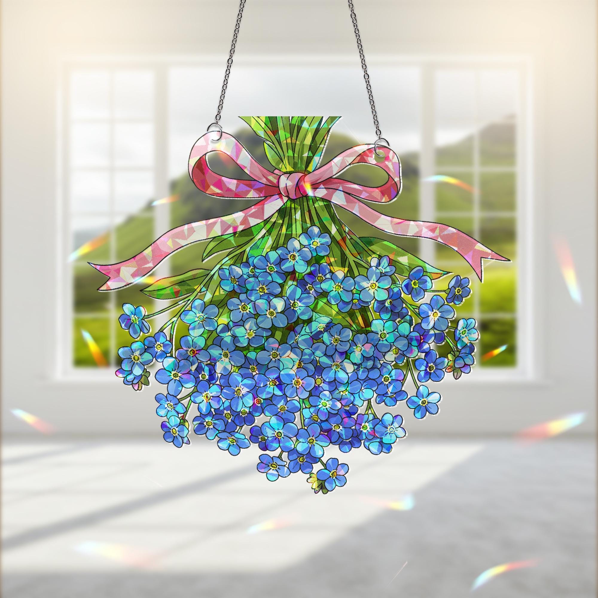 Forget Me Not Holographic Acrylic Flower Decor, Blue Floral Window Hanging, Garden Gift, Memorial Ornament, Flower Lover decor, Gift For Mom