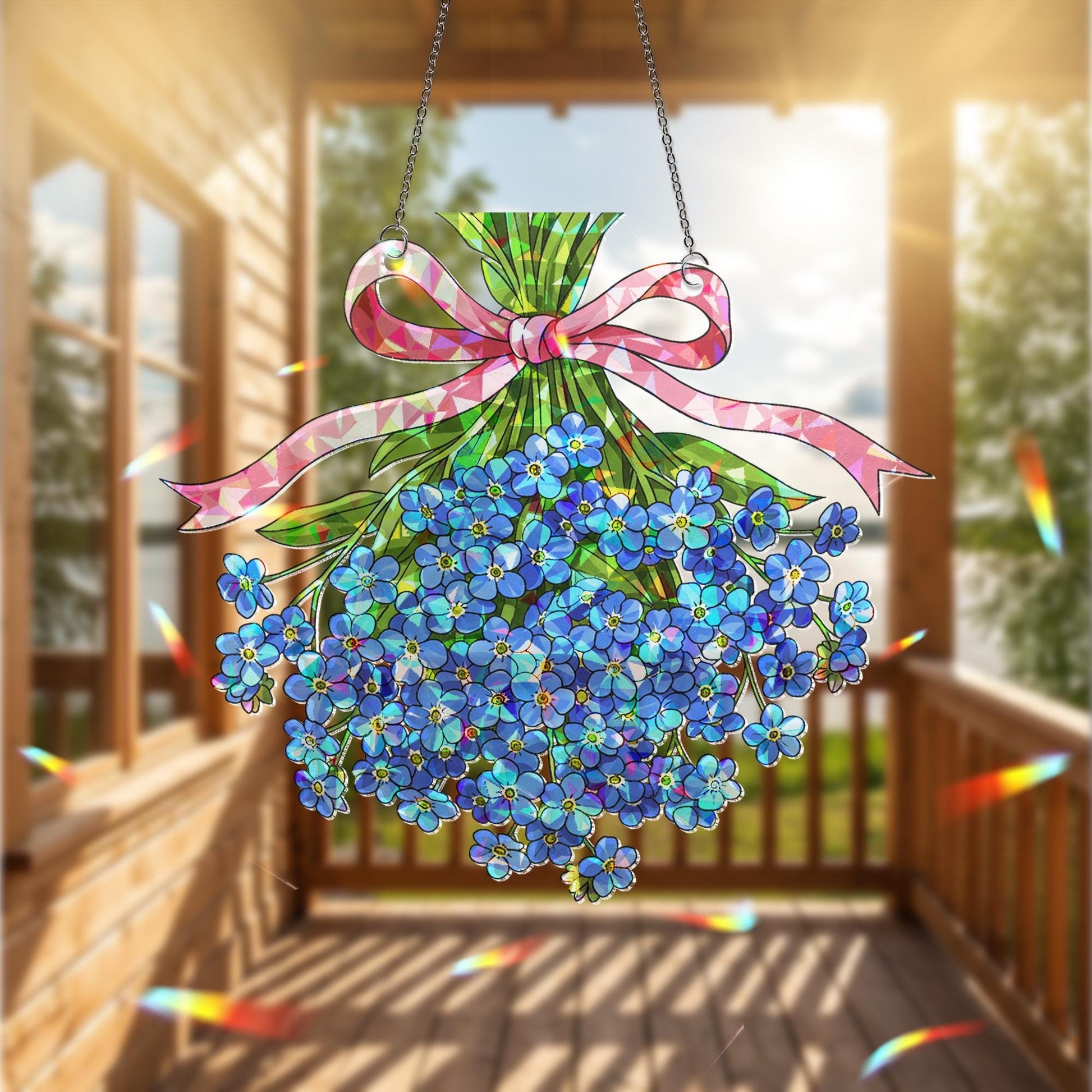 Forget Me Not Holographic Acrylic Flower Decor, Blue Floral Window Hanging, Garden Gift, Memorial Ornament, Flower Lover decor, Gift For Mom