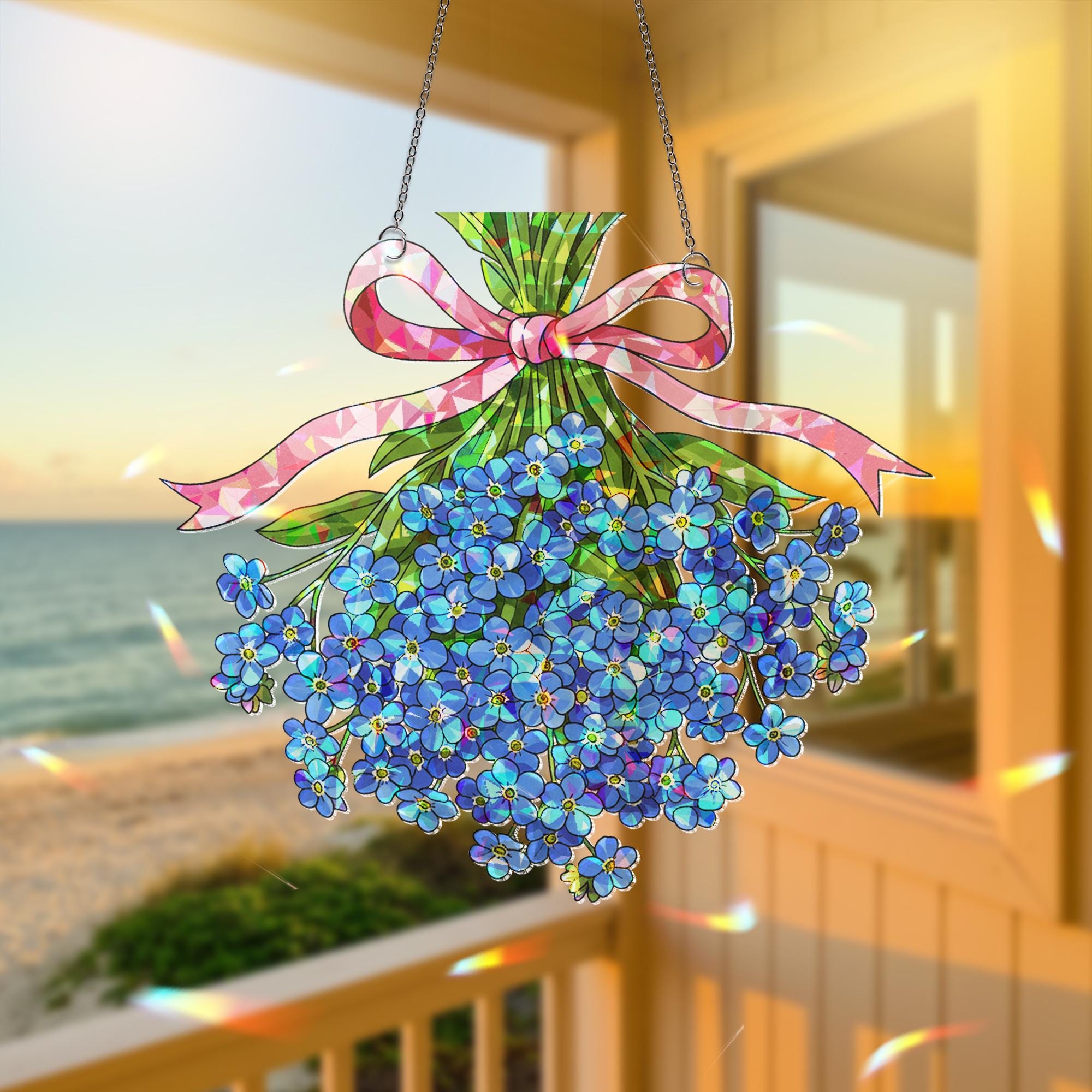 Forget Me Not Holographic Acrylic Flower Decor, Blue Floral Window Hanging, Garden Gift, Memorial Ornament, Flower Lover decor, Gift For Mom