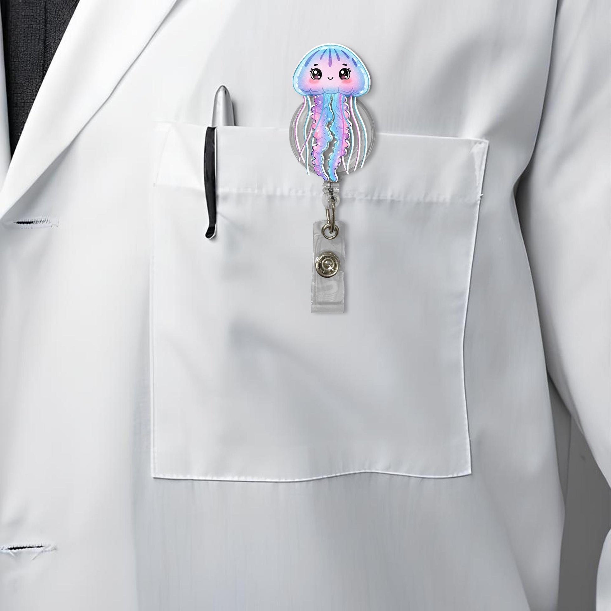Cute Jellyfish Badge Reel, Nurse Badge Holder, Ocean Theme ID Clip, Retractable Badge Clip, Kawaii Sea Creature Badge Reel, Nurse Gift