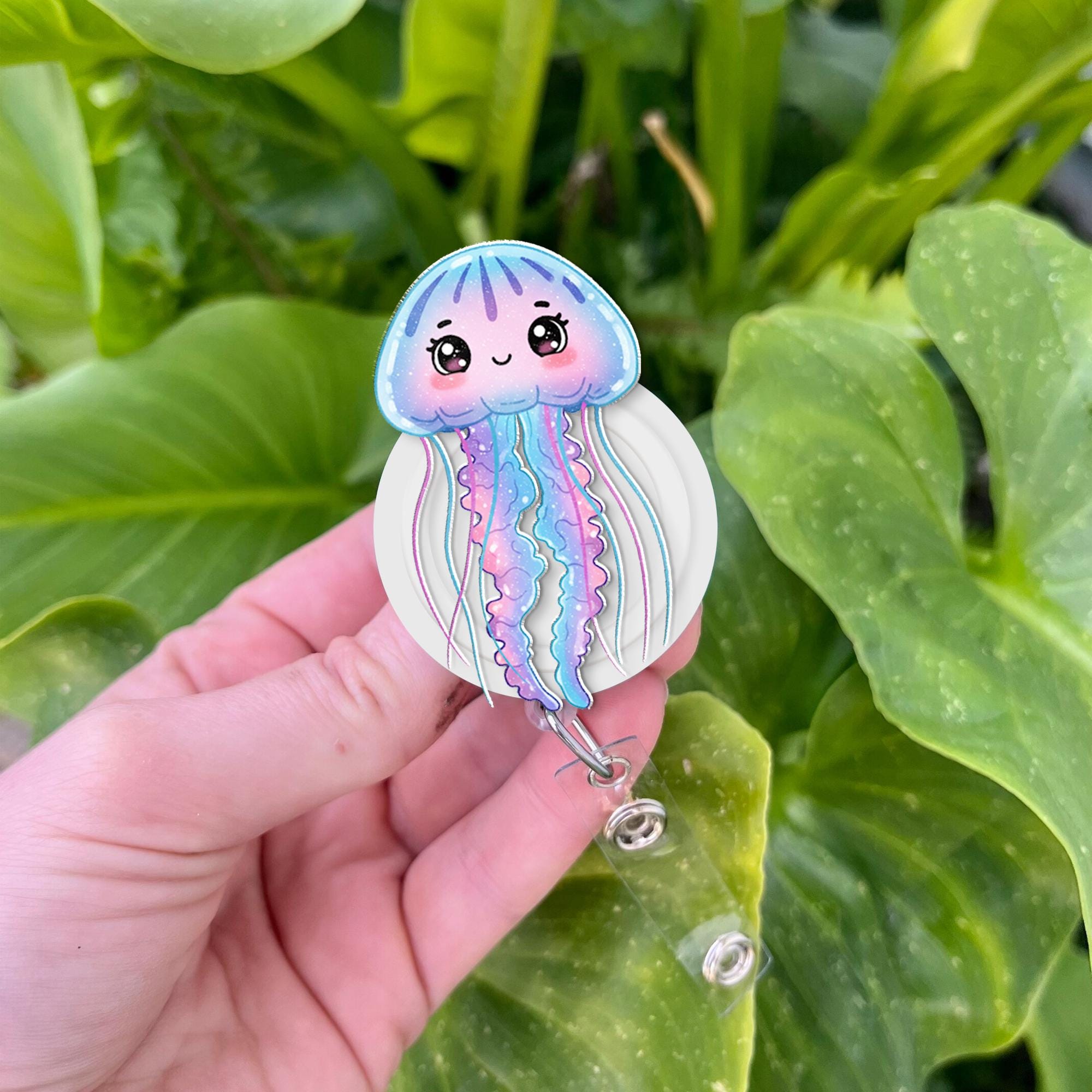 Cute Jellyfish Badge Reel, Nurse Badge Holder, Ocean Theme ID Clip, Retractable Badge Clip, Kawaii Sea Creature Badge Reel, Nurse Gift