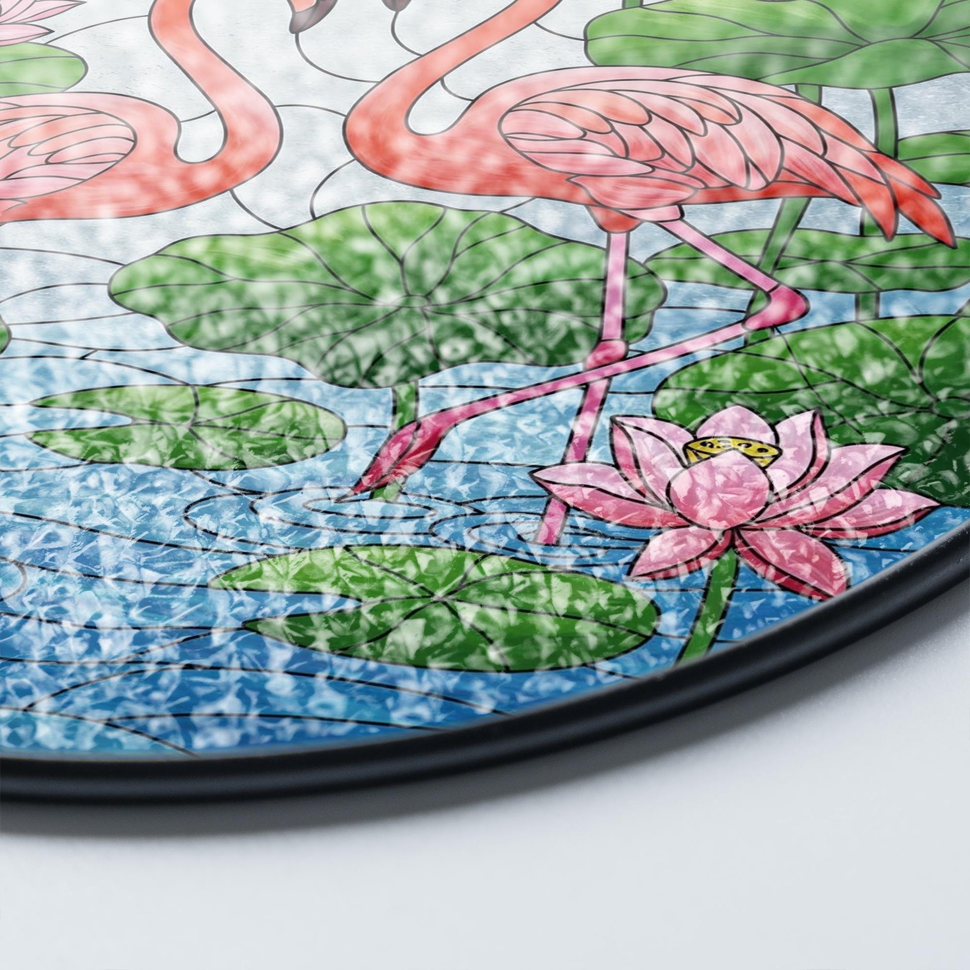 Flamingo Glass Suncatcher – Pink Birds and Lotus Pond Stained Glass Window Hanging, Tropical Nature Decor for Home or Garden Gift