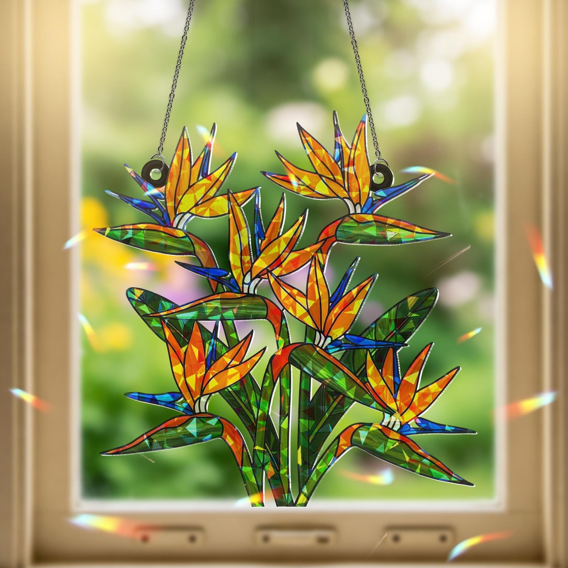 Bird of Paradise Hologram Ornament- Floral ACRYLIC Window Hanging Decor, Tropical Flower Art for Home and Garden, Tropical Summer Home Decor