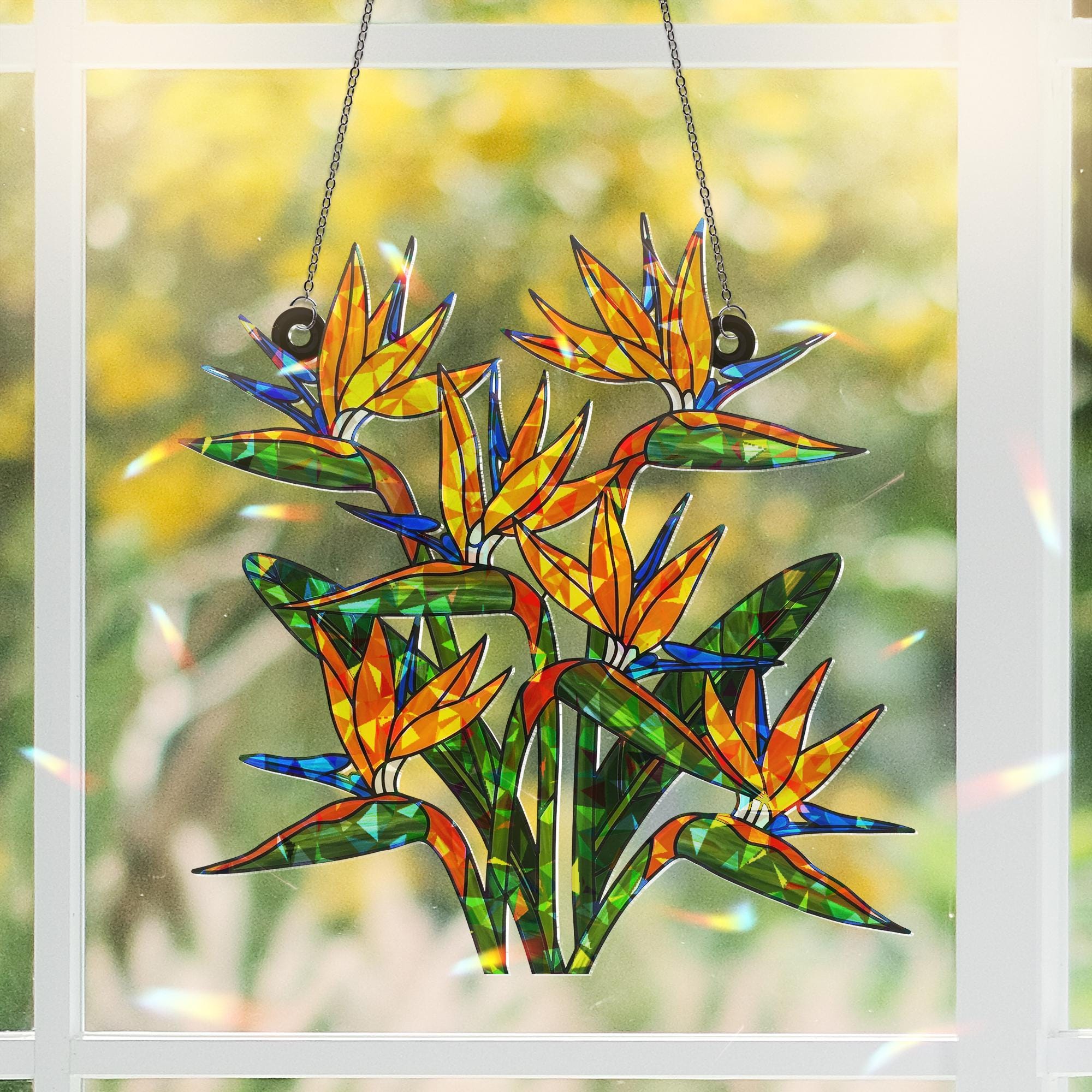 Bird of Paradise Hologram Ornament- Floral ACRYLIC Window Hanging Decor, Tropical Flower Art for Home and Garden, Tropical Summer Home Decor