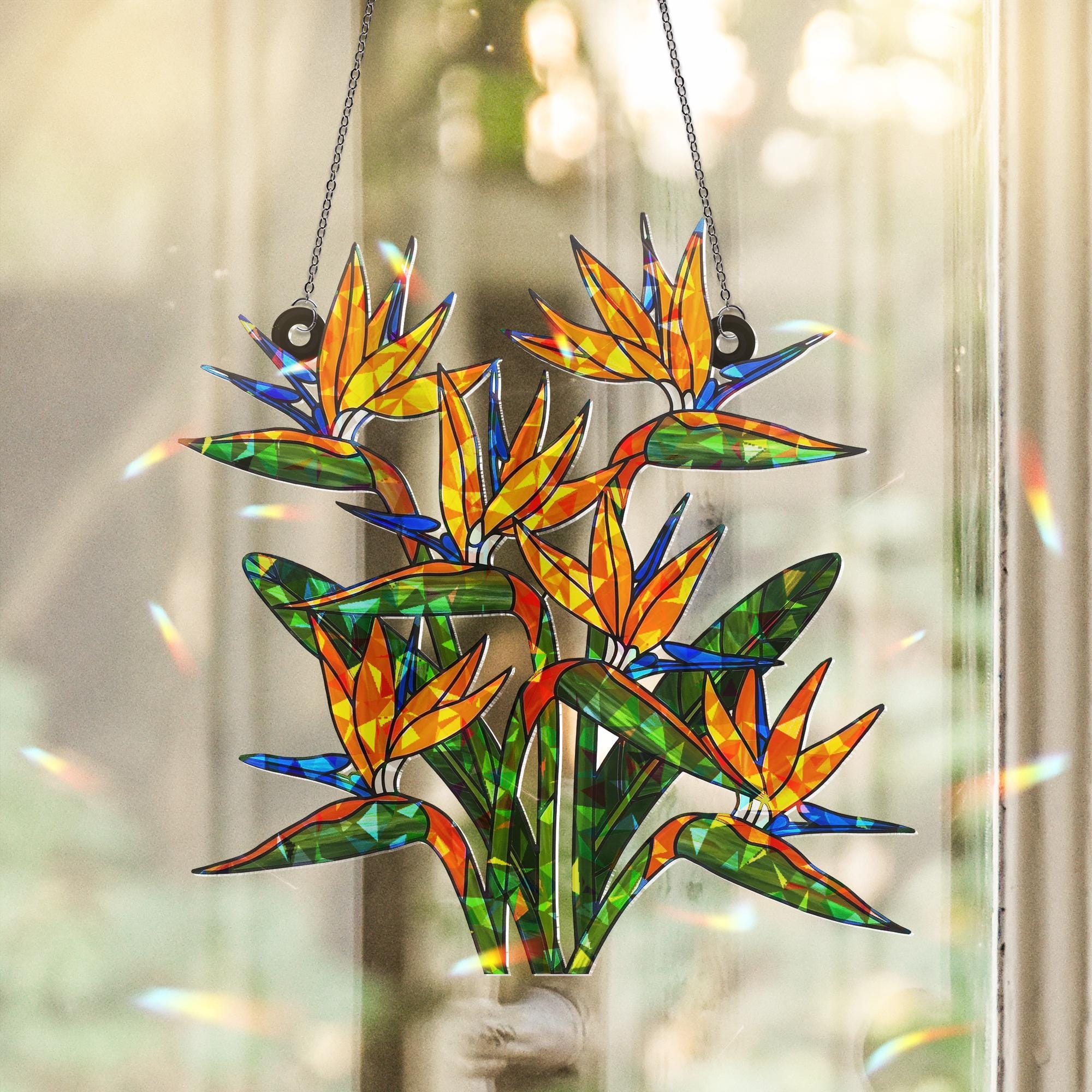 Bird of Paradise Hologram Ornament- Floral ACRYLIC Window Hanging Decor, Tropical Flower Art for Home and Garden, Tropical Summer Home Decor
