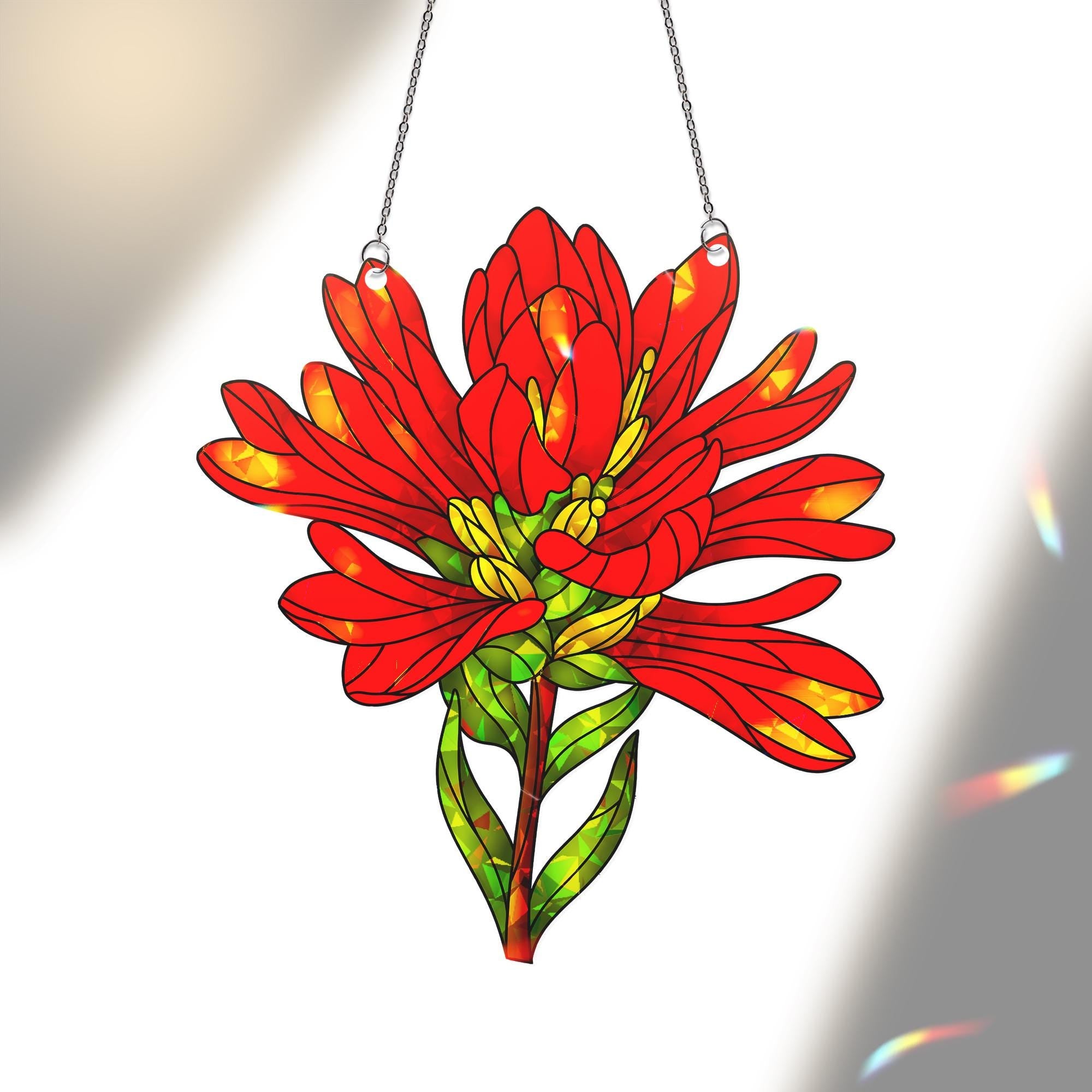 Indian Paintbrush Red Flower Hologram Acrylic Window Hanging Ornament, Bright Floral Home Decor, Nature Lover Gift, Floral Lover