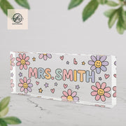 Custom Teacher Name Plaque, Personalized Name Sign, Groovy Floral Desk Nameplate, Teacher Gift, Classroom Decor, Flower Themed Name Sign