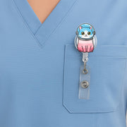 Cat Astronaut Badge Reel, Transgender Pride ID Holder, LGBTQ+ Nurse Badge Clip, Cute Space Cat Badge Reel, Gift for Coworkers