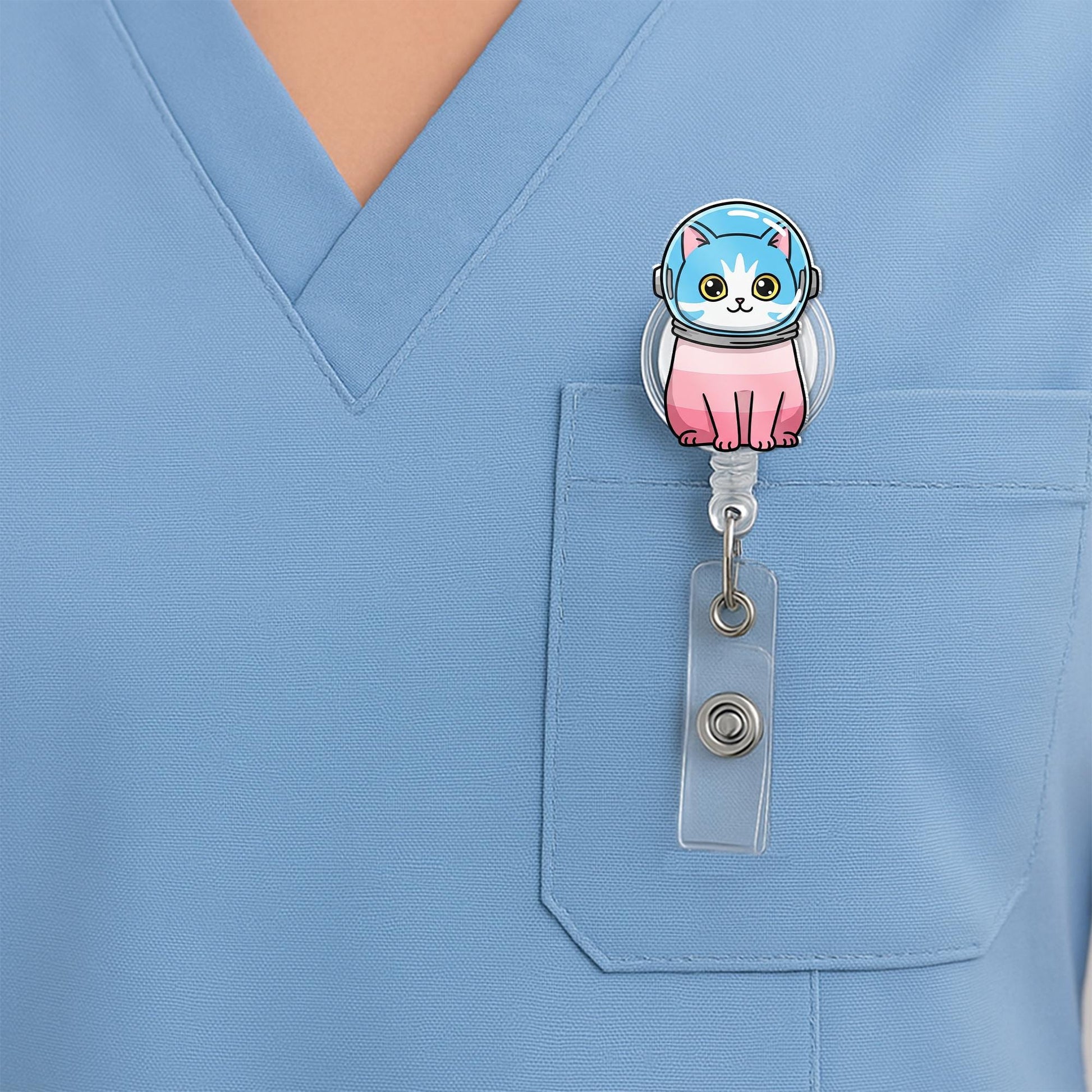 Cat Astronaut Badge Reel, Transgender Pride ID Holder, LGBTQ+ Nurse Badge Clip, Cute Space Cat Badge Reel, Gift for Coworkers