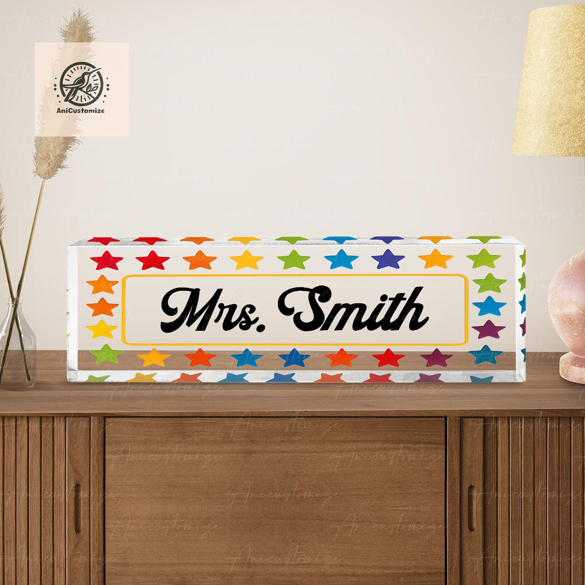 Custom Teacher Name Plaque, Personalized Desk Name Sign,Teacher Appreciation Gift, Classroom Decor, Rainbow Star Nameplate, End Of Year Gift