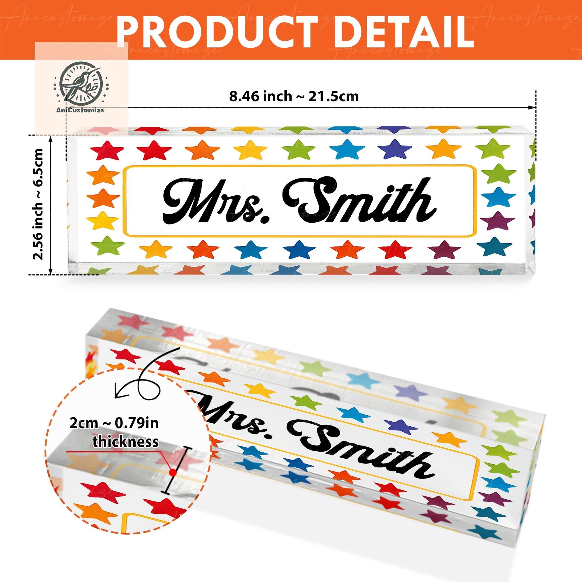 Custom Teacher Name Plaque, Personalized Desk Name Sign,Teacher Appreciation Gift, Classroom Decor, Rainbow Star Nameplate, End Of Year Gift