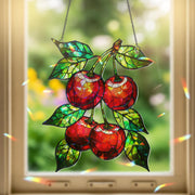 Cherry Hologram Acrylic Window Hanging Ornament, Fruit Decor, Red Cherry Kitchen Art, Nature Lover Gift Idea, Gift For Her,Cherry Lover Gift