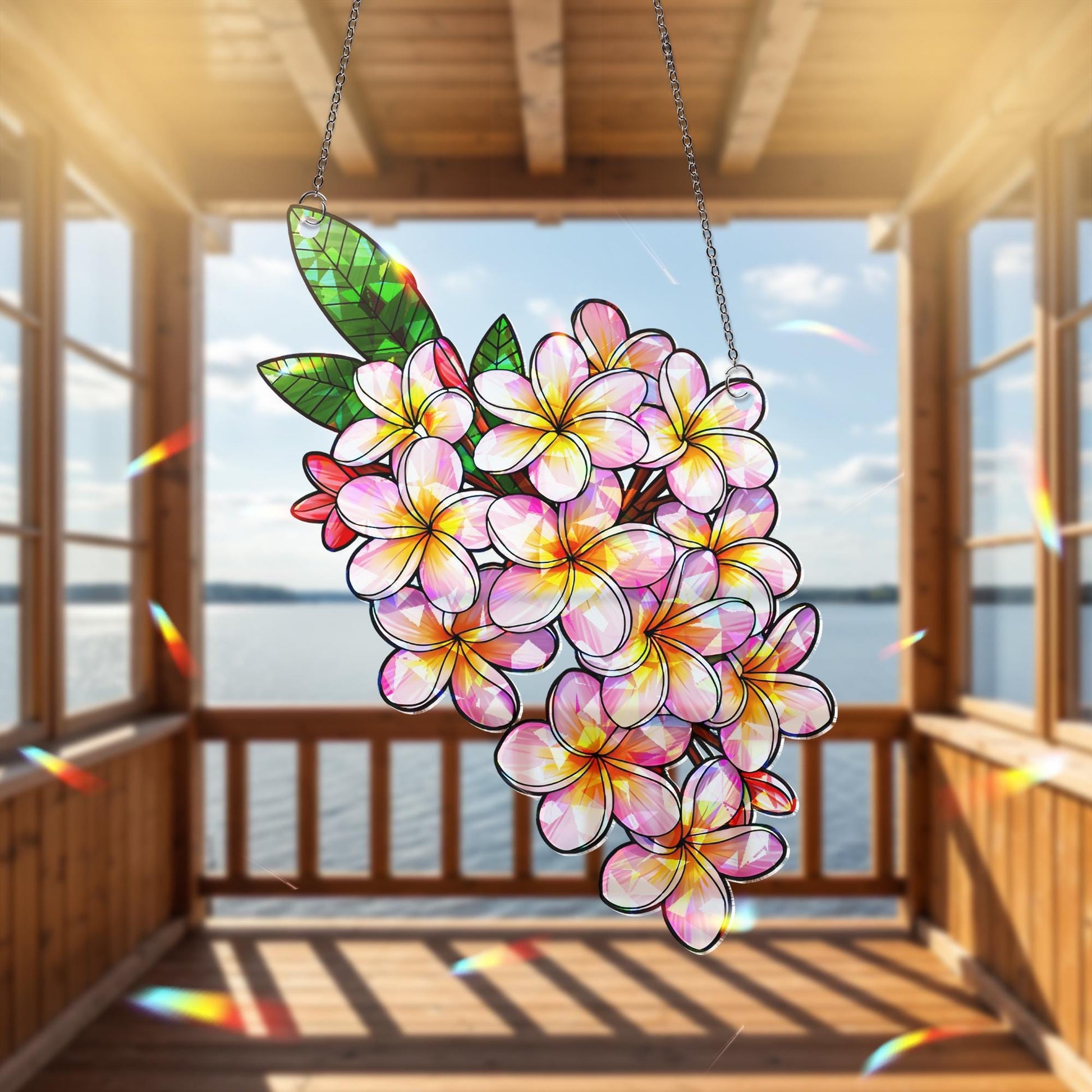 Plumeria Hologram Acrylic Window Decor,  Flower Window Hanging, Boho Window Decor, Holographic Plumeria Art,Flower Lover Decor,Plumeria Gift
