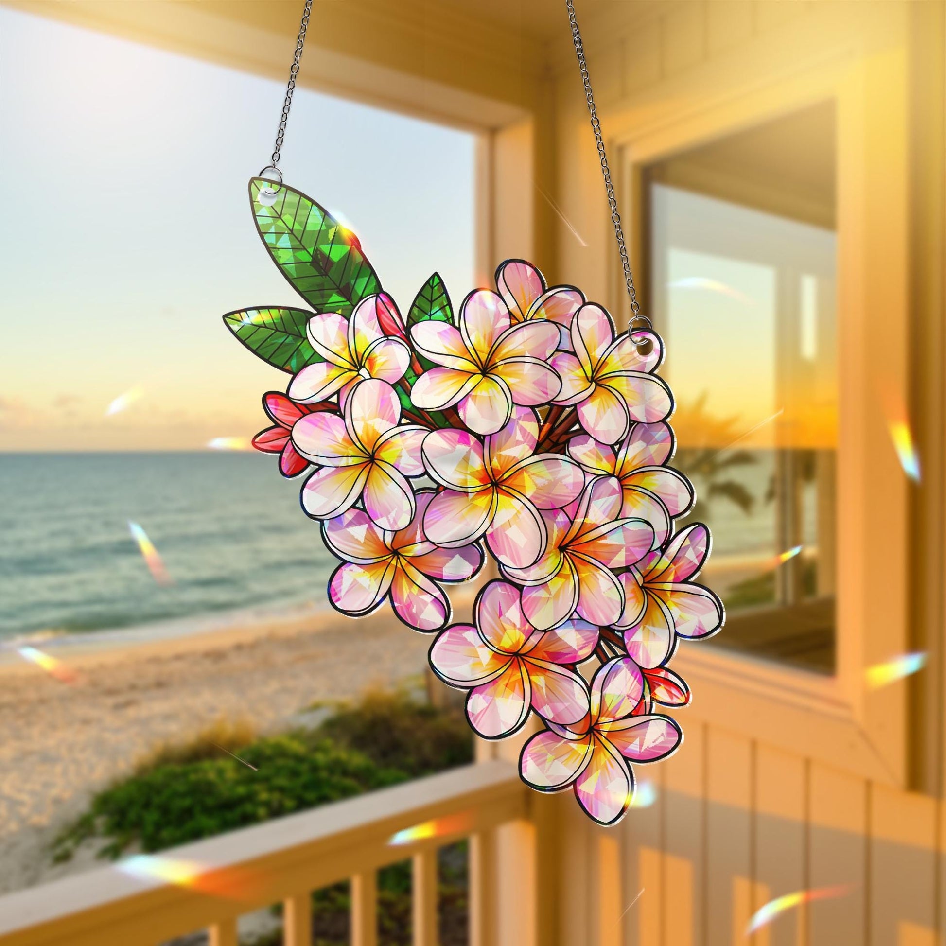 Plumeria Hologram Acrylic Window Decor,  Flower Window Hanging, Boho Window Decor, Holographic Plumeria Art,Flower Lover Decor,Plumeria Gift