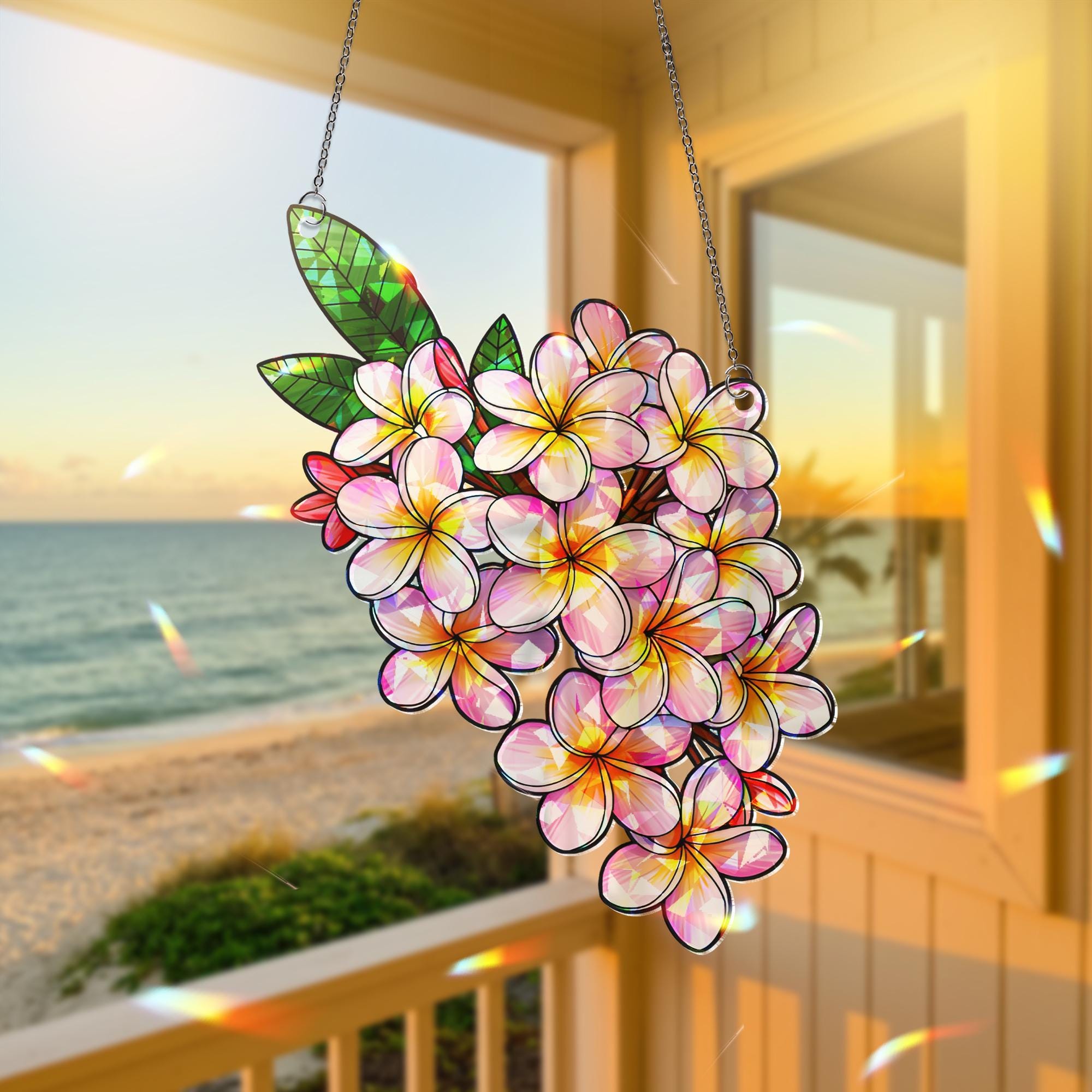 Plumeria Hologram Acrylic Window Decor,  Flower Window Hanging, Boho Window Decor, Holographic Plumeria Art,Flower Lover Decor,Plumeria Gift