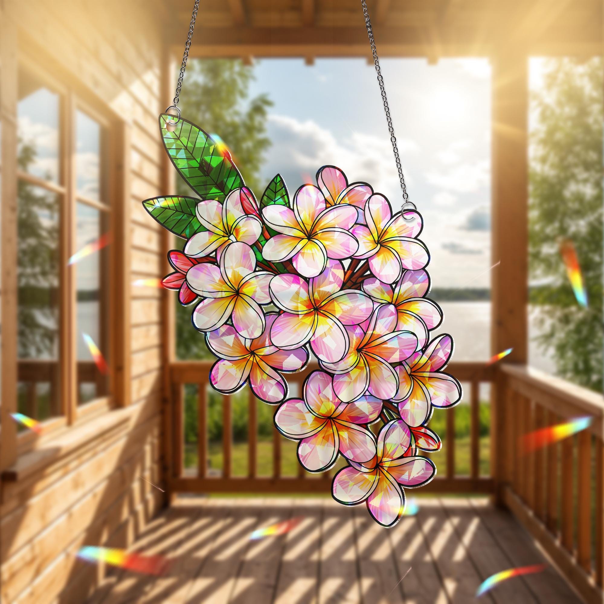 Plumeria Hologram Acrylic Window Decor,  Flower Window Hanging, Boho Window Decor, Holographic Plumeria Art,Flower Lover Decor,Plumeria Gift