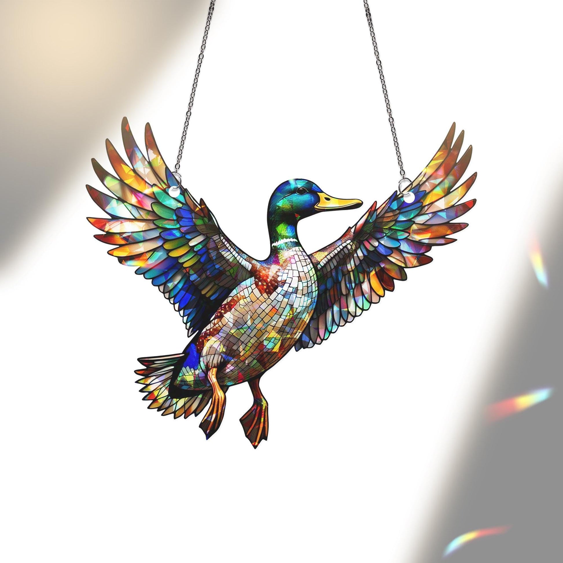 Mallard Duck Acrylic Window Hanging Holographic Ornament, Colorful Wildlife Home Decor Art Gift, Wildlife Art, Nature Home Decor Gift