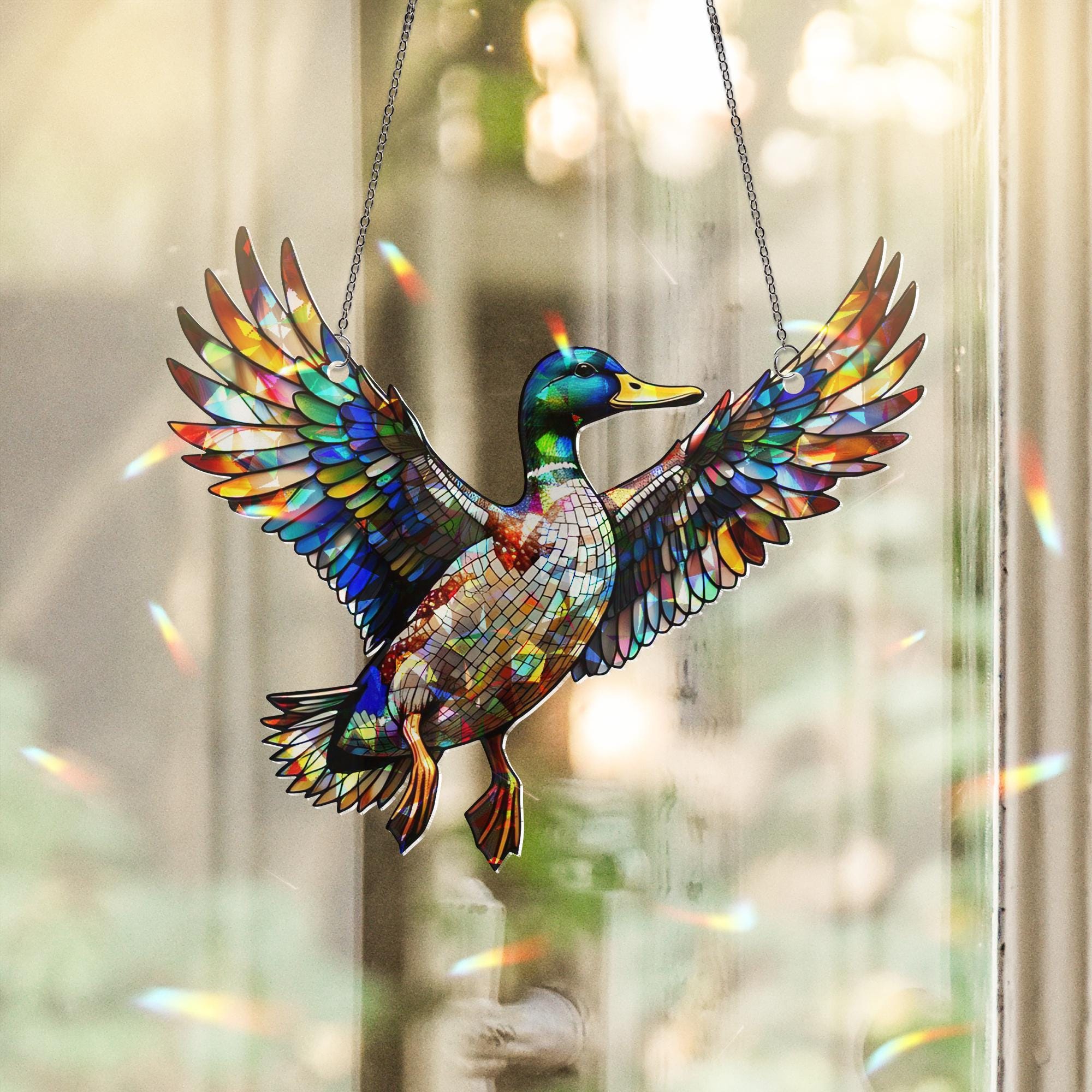 Mallard Duck Acrylic Window Hanging Holographic Ornament, Colorful Wildlife Home Decor Art Gift, Wildlife Art, Nature Home Decor Gift