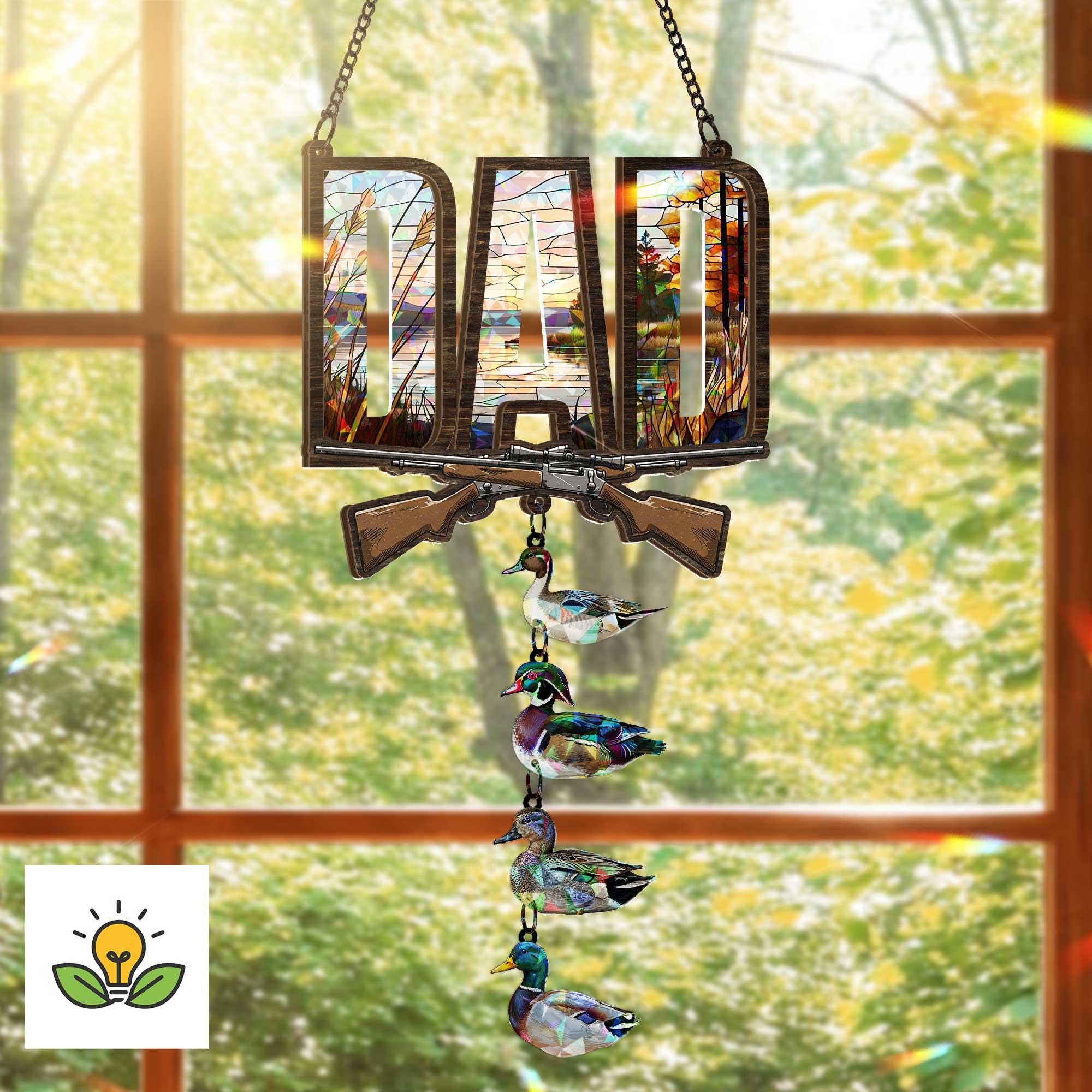 DAD Hunting Suncatcher, Acrylic Window Hanging, Duck Hunter Father's Day Gift, Outdoor Theme Man Cave Decor, Gift for Him, Gift For Dad
