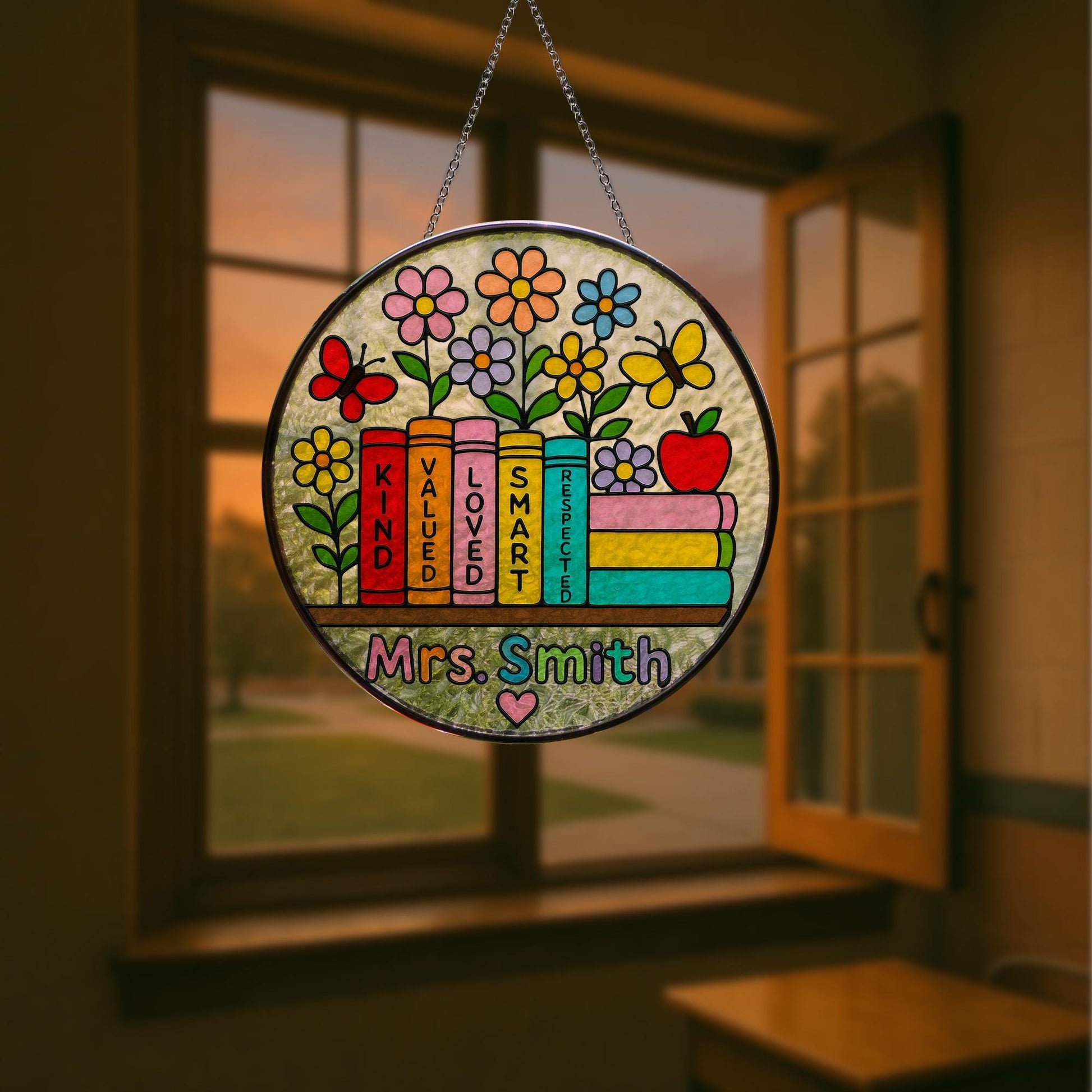 Personalized Teacher Gift Custom Glass Suncatcher – Appreciation Gift for Teacher with Name Design, Thank you gift for her