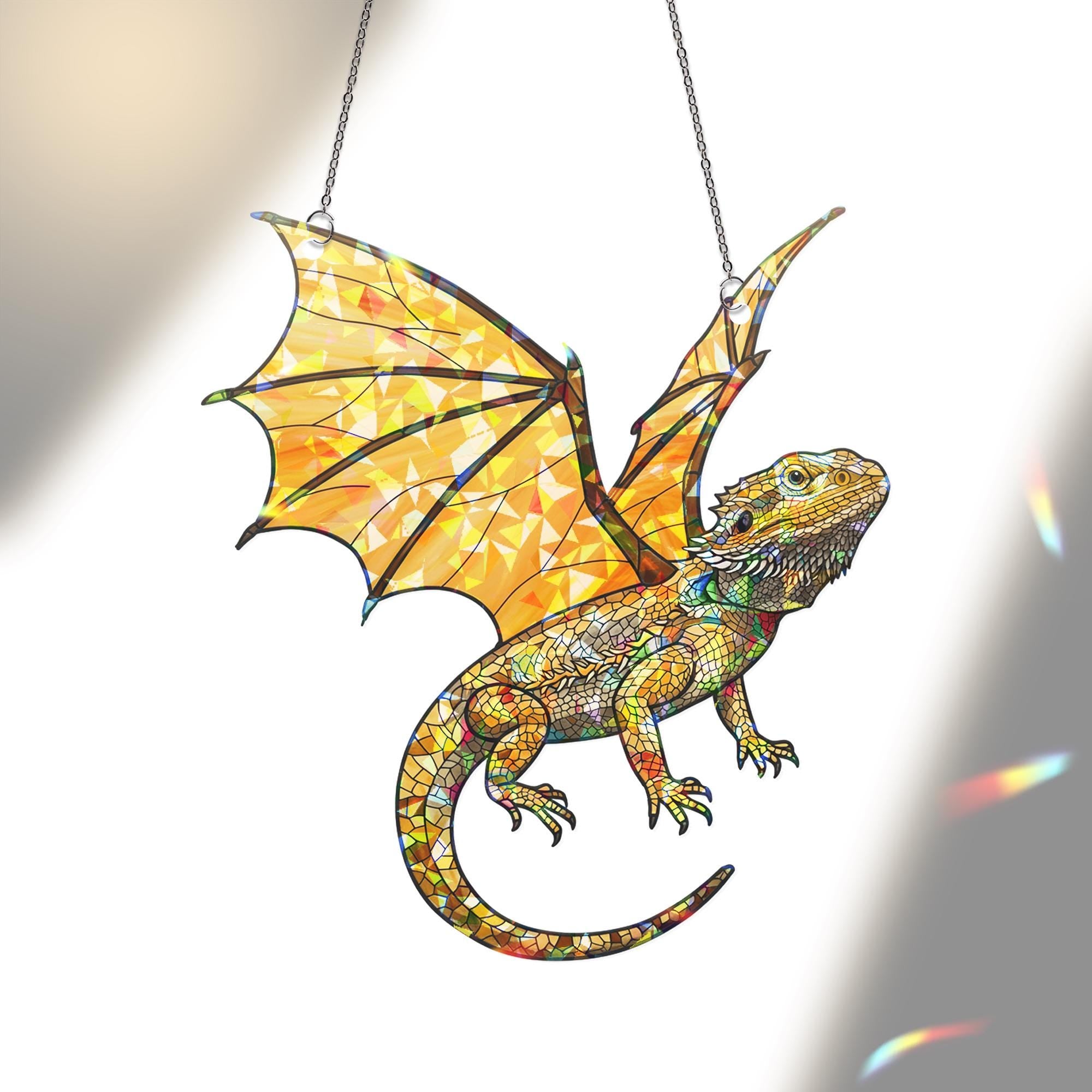 Bearded Dragon with Wings Window Hanging, Holographic Acrylic Suncatcher, Fantasy Lizard Decor, Dragon Reptile Gift, Bearded Dragon Lover
