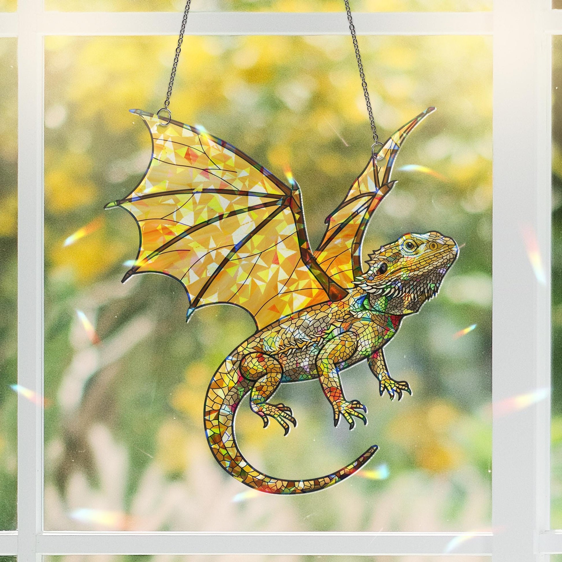 Bearded Dragon with Wings Window Hanging, Holographic Acrylic Suncatcher, Fantasy Lizard Decor, Dragon Reptile Gift, Bearded Dragon Lover