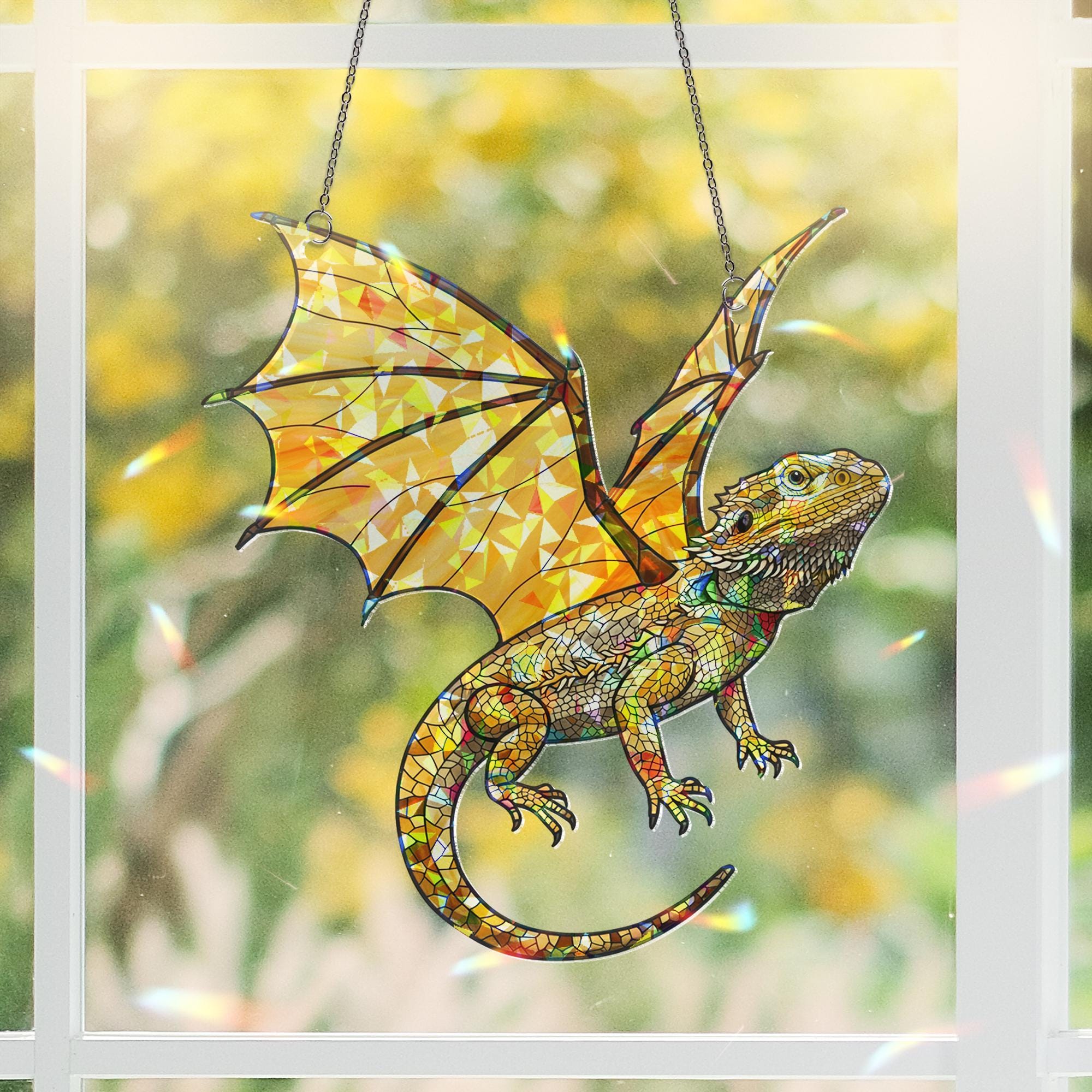 Bearded Dragon with Wings Window Hanging, Holographic Acrylic Suncatcher, Fantasy Lizard Decor, Dragon Reptile Gift, Bearded Dragon Lover