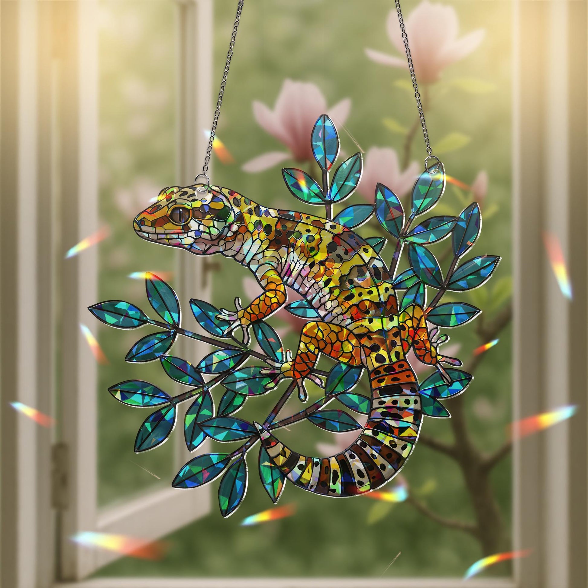 Leopard Gecko Window Hanging, Holographic Acrylic Suncatcher, Reptile Lover Gift, Lizard Wall Art, Colorful Gecko Decor, Reptile Mom Gift