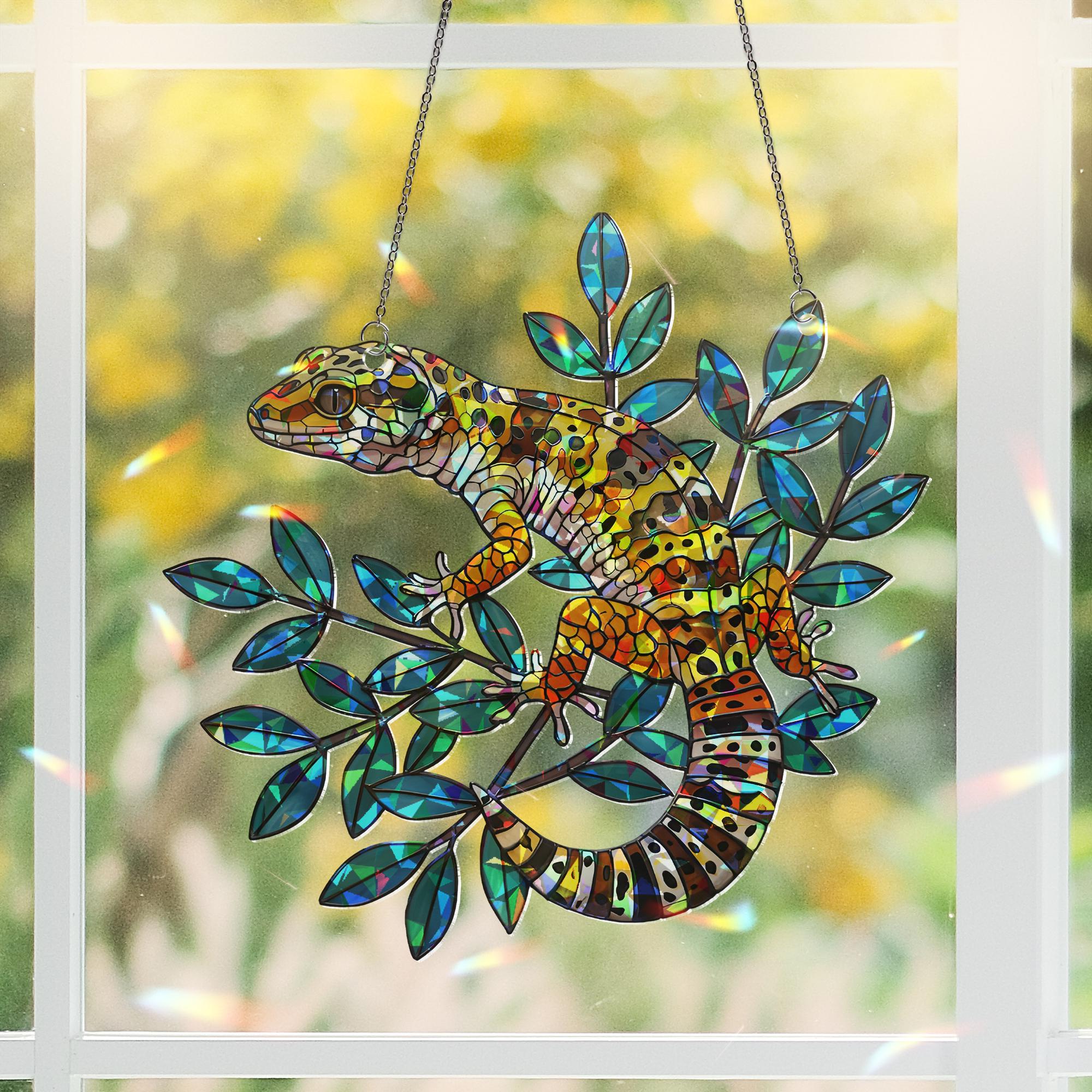 Leopard Gecko Window Hanging, Holographic Acrylic Suncatcher, Reptile Lover Gift, Lizard Wall Art, Colorful Gecko Decor, Reptile Mom Gift