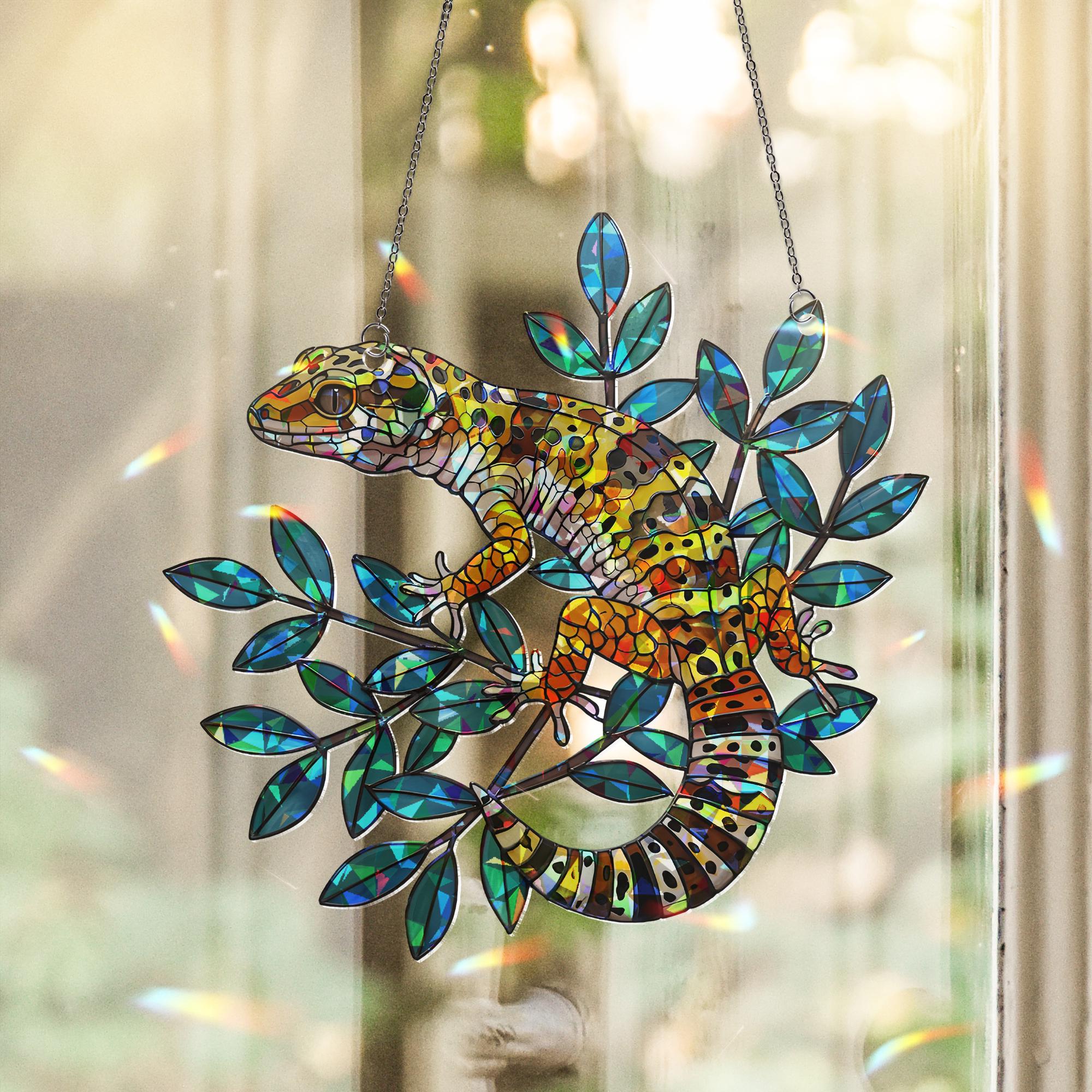 Leopard Gecko Window Hanging, Holographic Acrylic Suncatcher, Reptile Lover Gift, Lizard Wall Art, Colorful Gecko Decor, Reptile Mom Gift