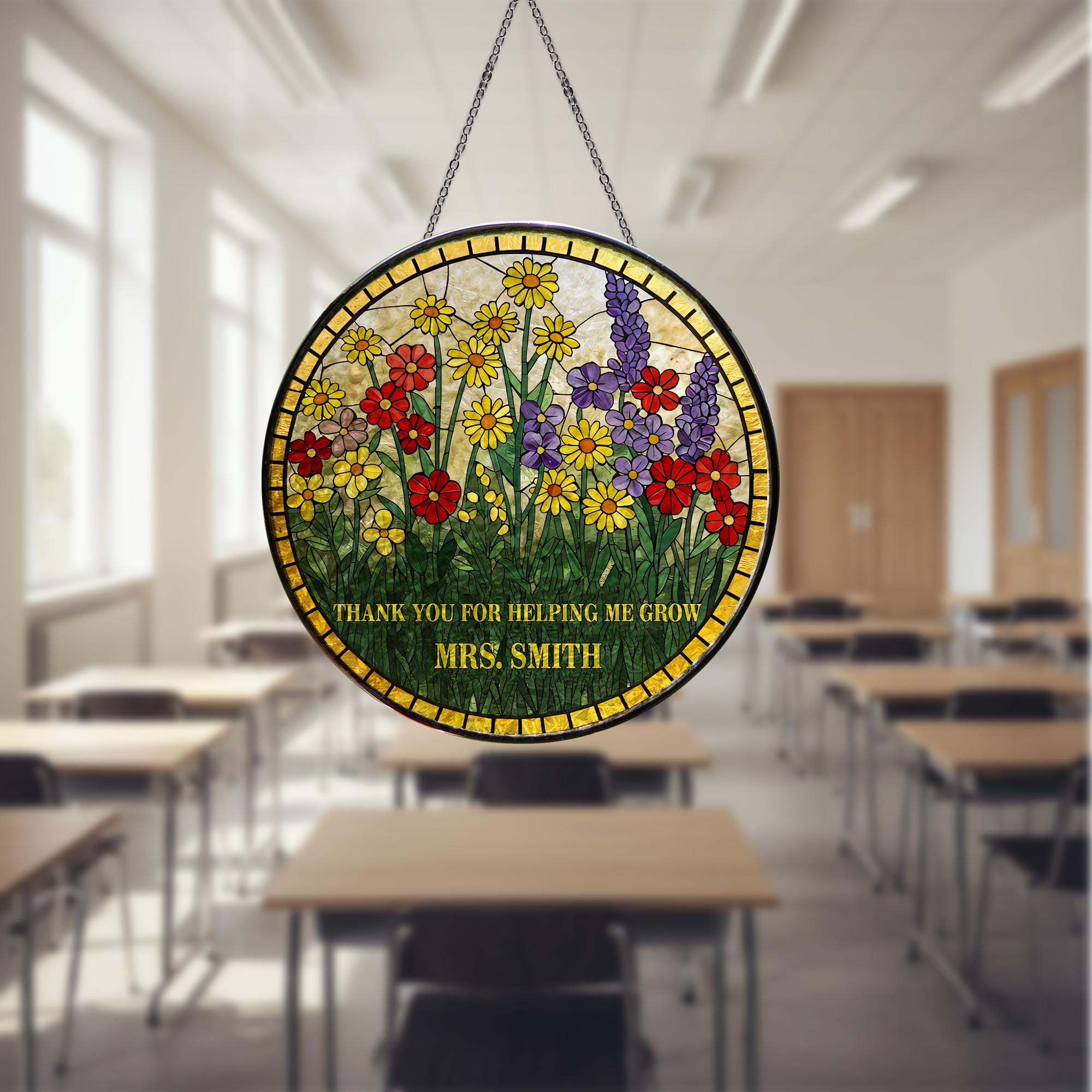 Teacher Appreciation Suncatcher, Thank You Gift for Teacher, Floral Glass Window Hanging, End of Year Gift, Custom Teacher Name