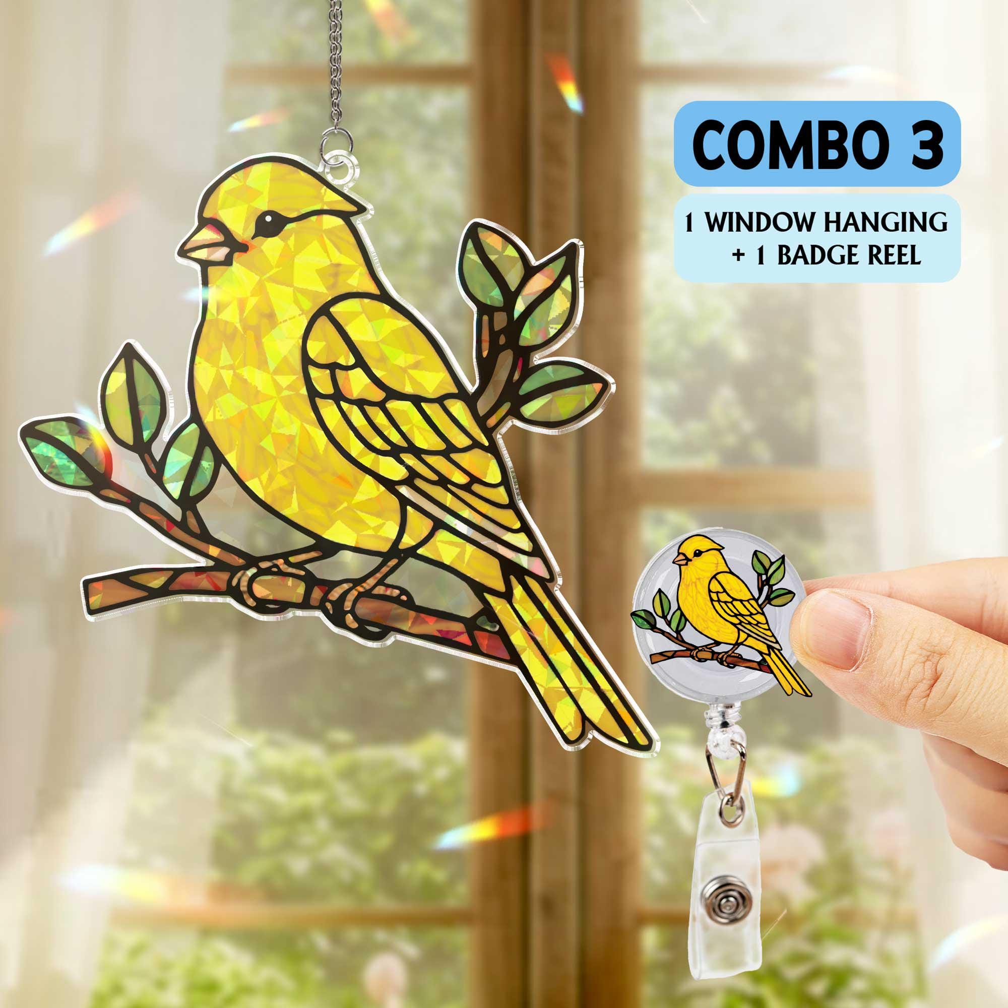 Yellow Canary Bird Hologram suncatcher acrylic window hanging, Bird nerd lover gift, gift for mom, Kitchen decor, Mother's day gift set 2025