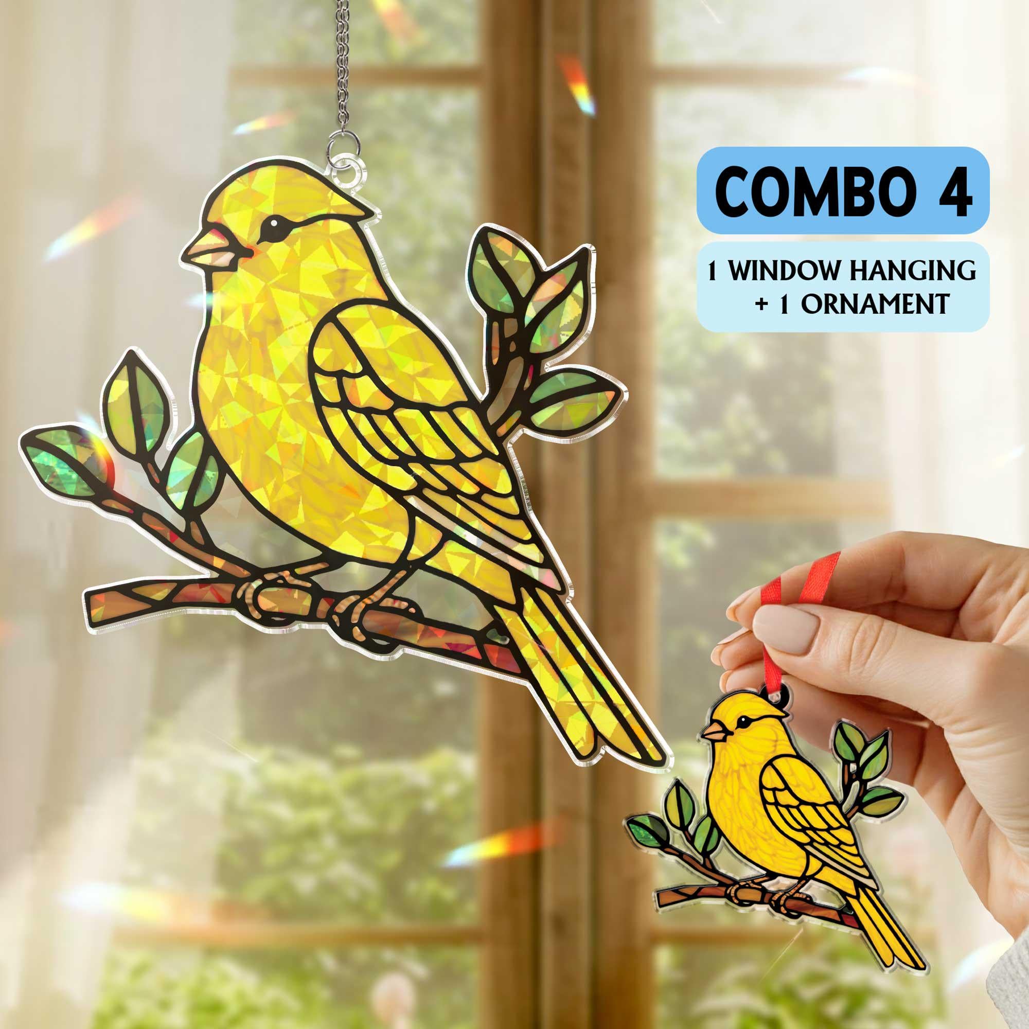 Yellow Canary Bird Hologram suncatcher acrylic window hanging, Bird nerd lover gift, gift for mom, Kitchen decor, Mother's day gift set 2025