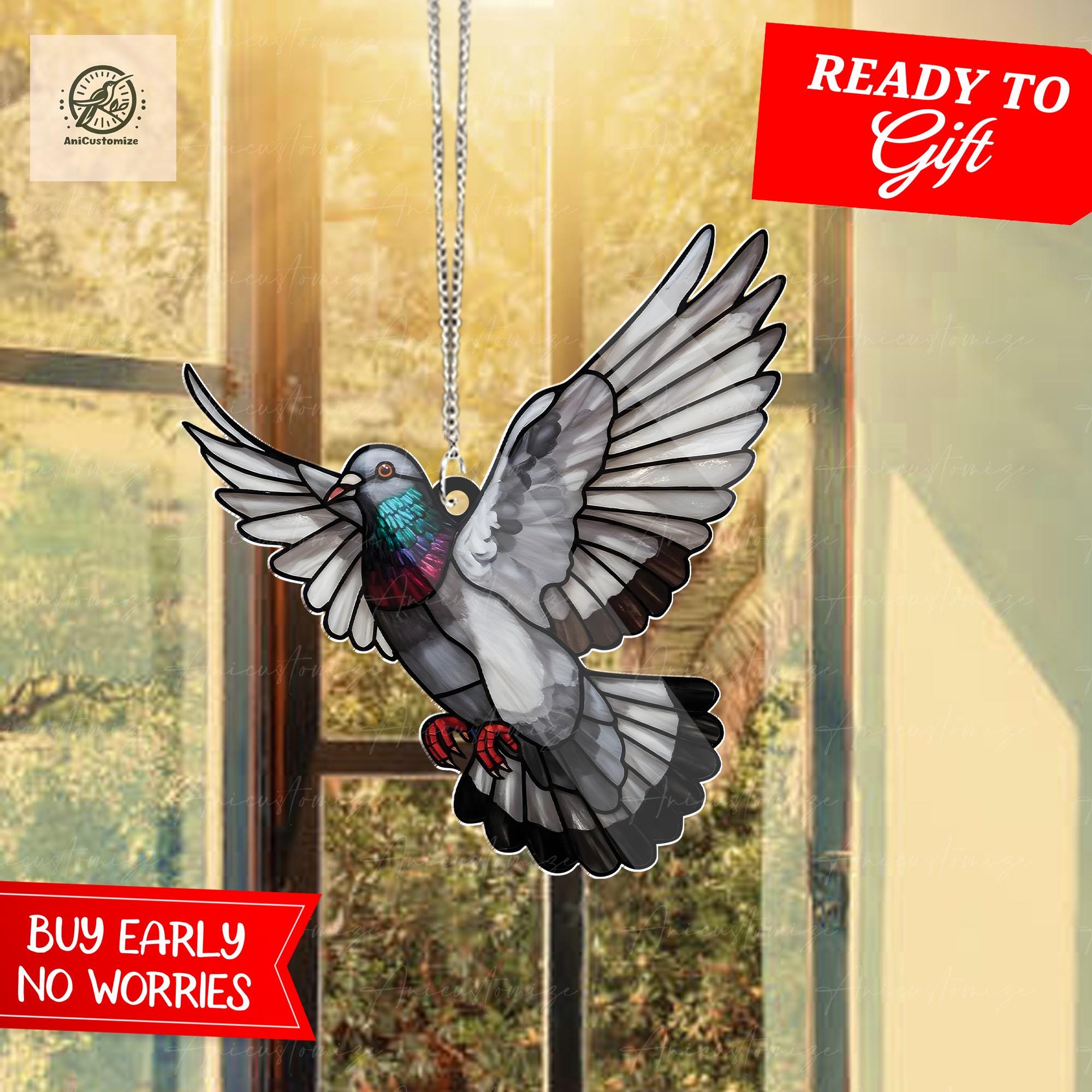 Charming Flying Pigeon ACRYLIC Window Hanging, Pigeon Lover Decor, Pigeon Gift,Bird Gift, Bird Decor,Pigeon  Decor