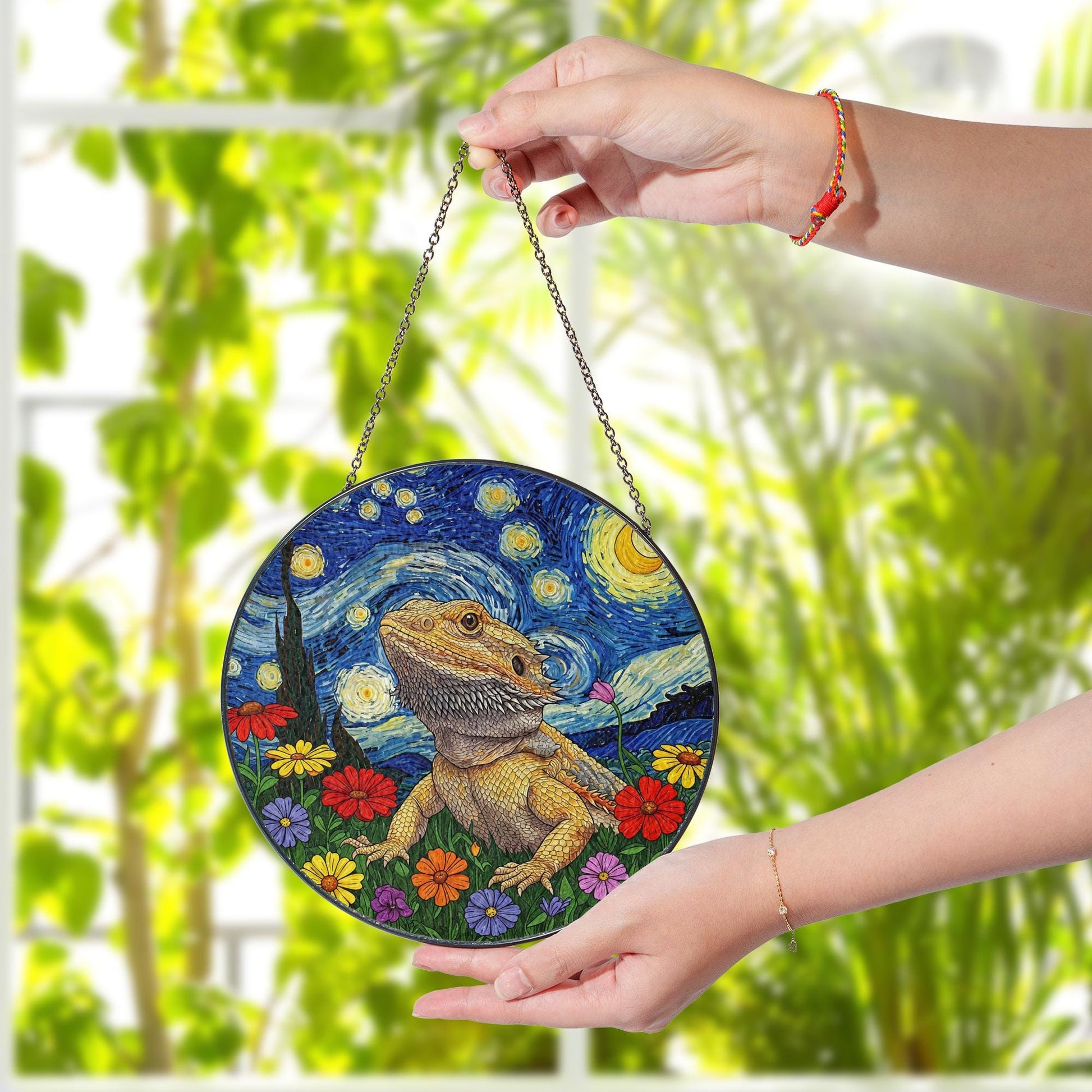 Bearded Dragon Glass Gift for Mom – Unique Lizard Window Hanging for Reptile Lover – Mother’s Day Pet Owner Gift for Her