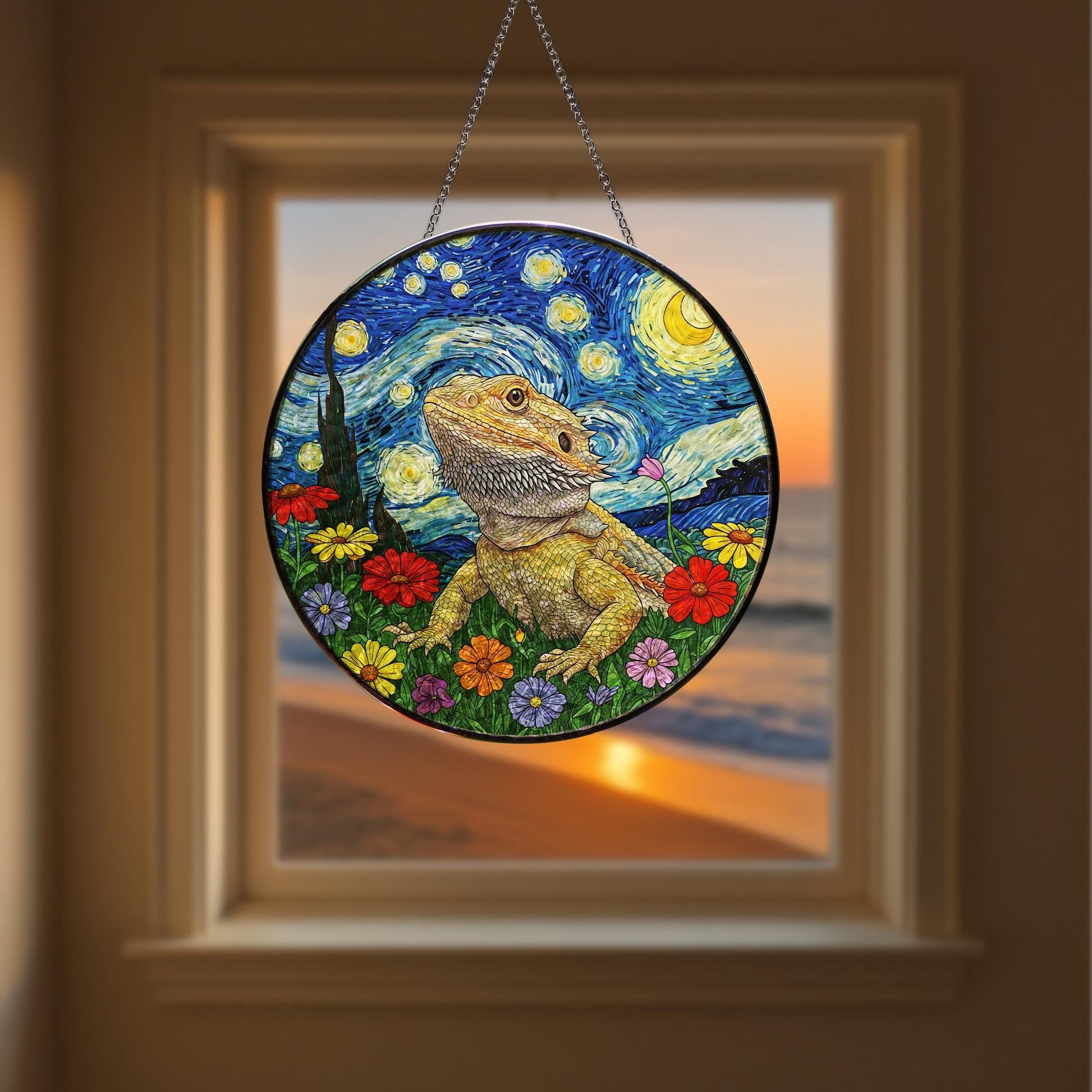 Bearded Dragon Glass Gift for Mom – Unique Lizard Window Hanging for Reptile Lover – Mother’s Day Pet Owner Gift for Her