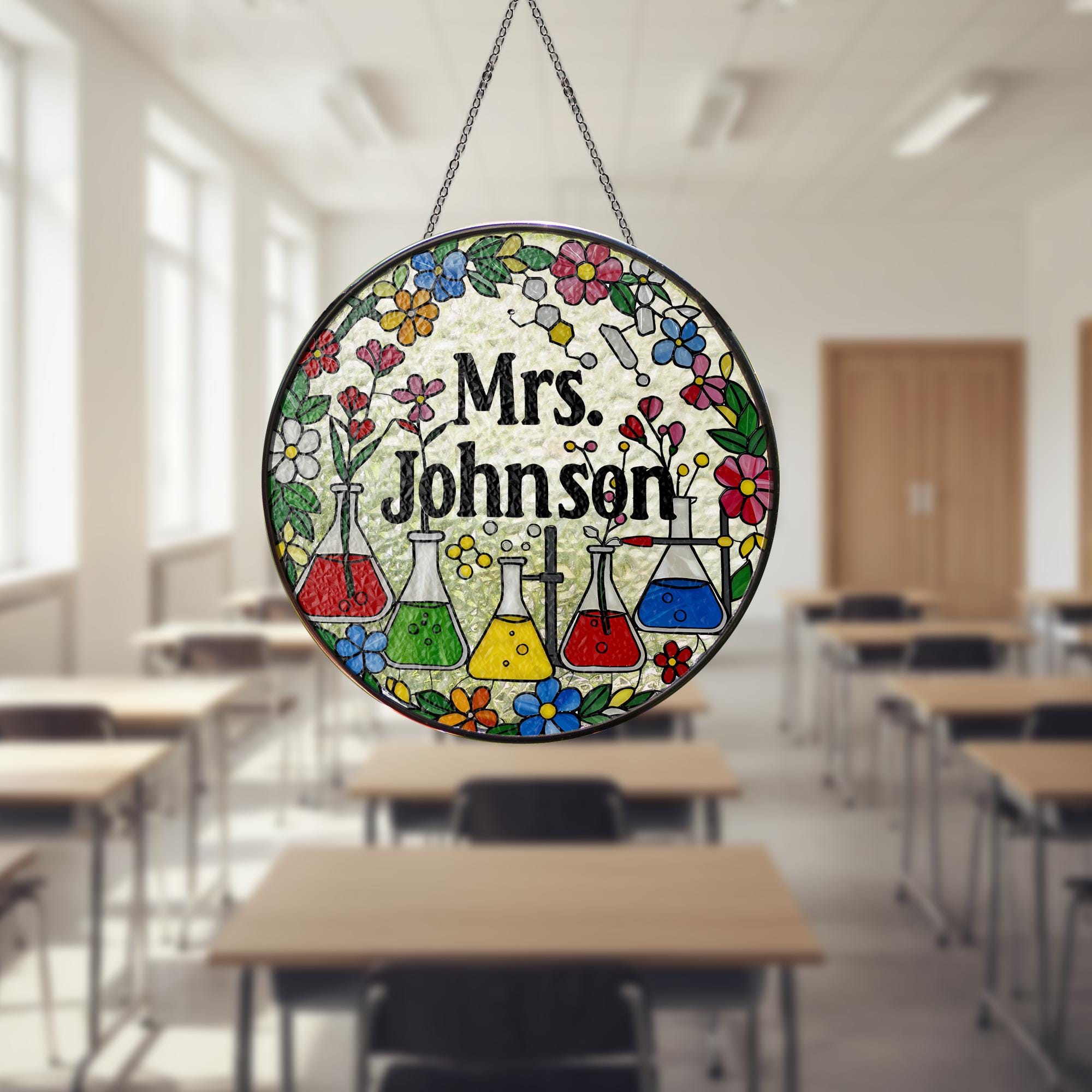 Science Teacher Glass Suncatcher, Custom Name Gift, Chemistry Classroom Decor,Teacher Appreciation Gift,End of Year Present,Gift For Teacher