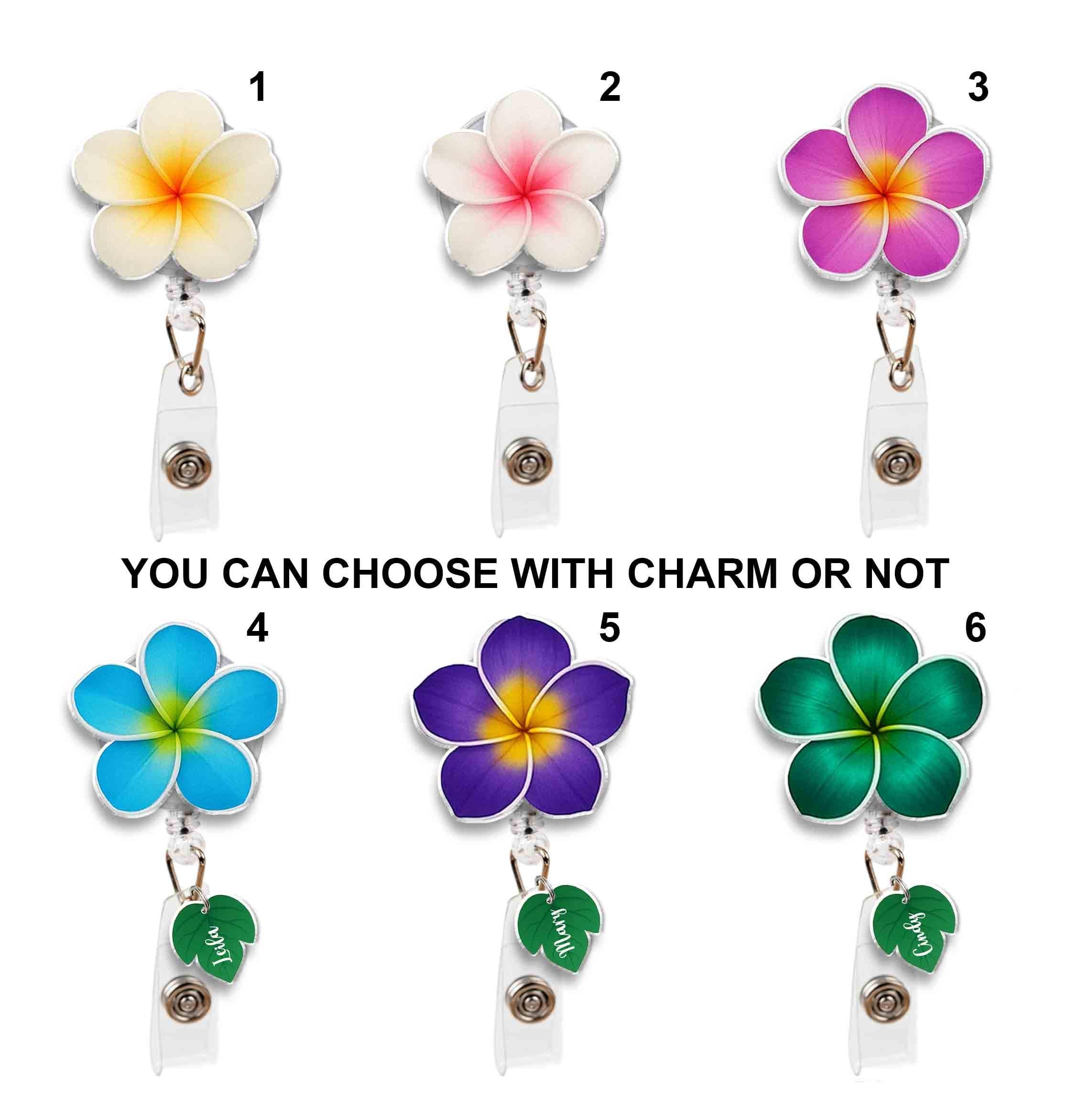 Custom Plumeria Flower ID Badge Reel – Personalized Name Tag Holder for Nurses, Teachers, Office Staff, Plumeria Badge Reel