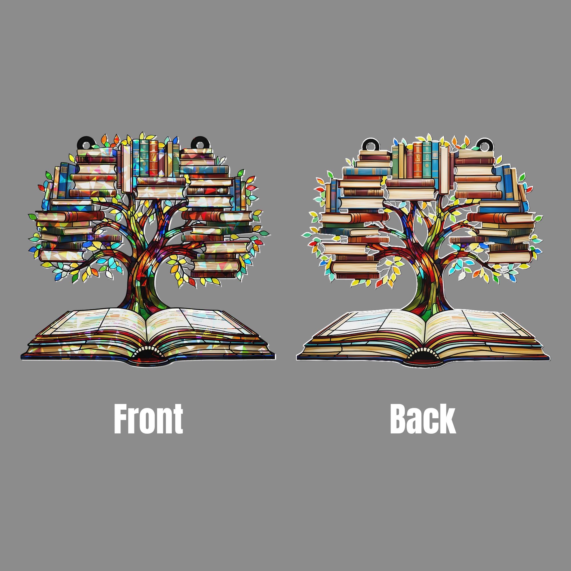 Tree of Knowledge Book Suncatcher | Holographic Acrylic Window Hanging | Book Lover Gift | Rainbow Prism Decor | Library Art Ornament