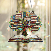 Tree of Knowledge Book Suncatcher | Holographic Acrylic Window Hanging | Book Lover Gift | Rainbow Prism Decor | Library Art Ornament