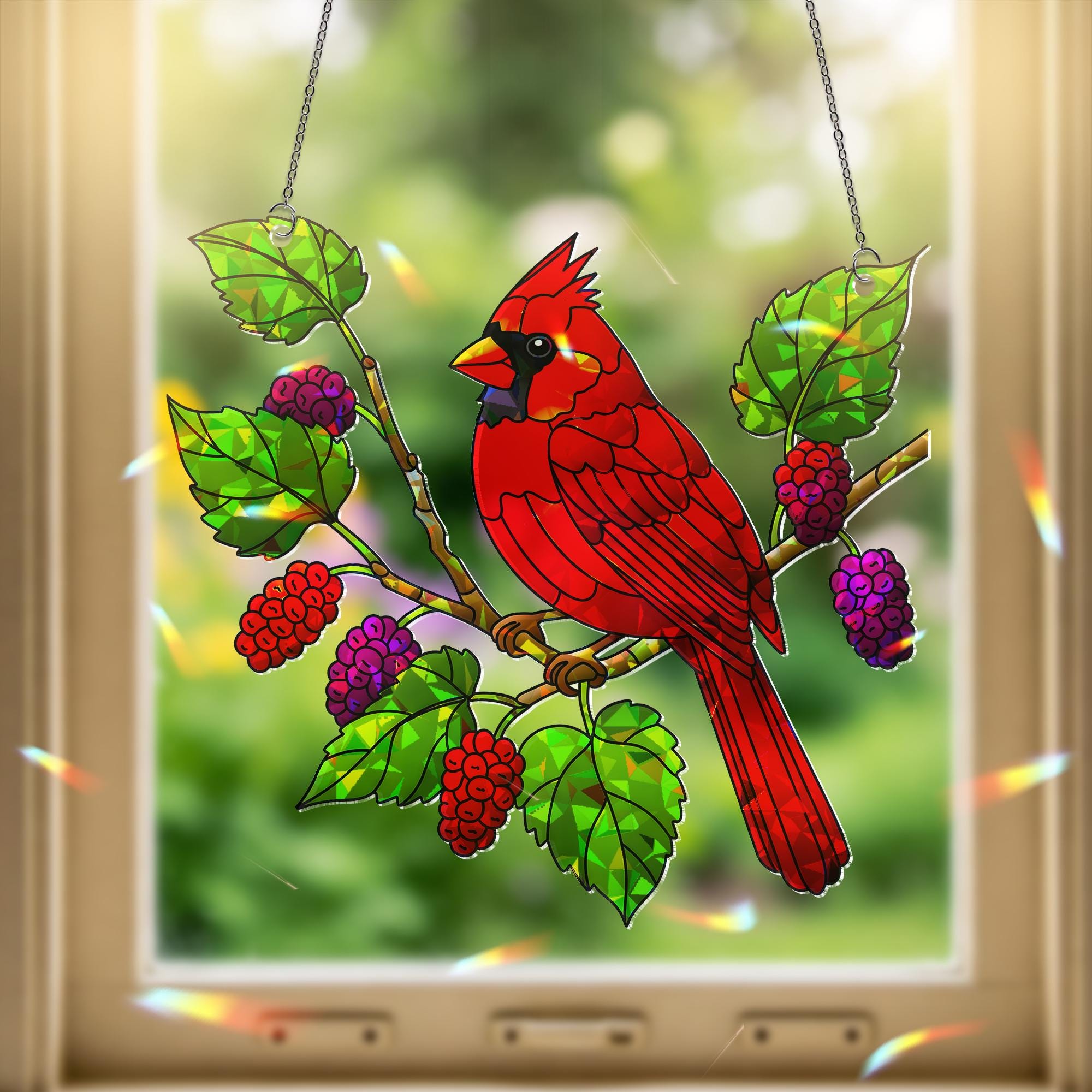 Cardinal Bird Mulberry Branch Acrylic Window Hanging Ornament, Wildlife Nature Home Decor, Gift Idea, Cardinal Lover Gift, Wildlife Art