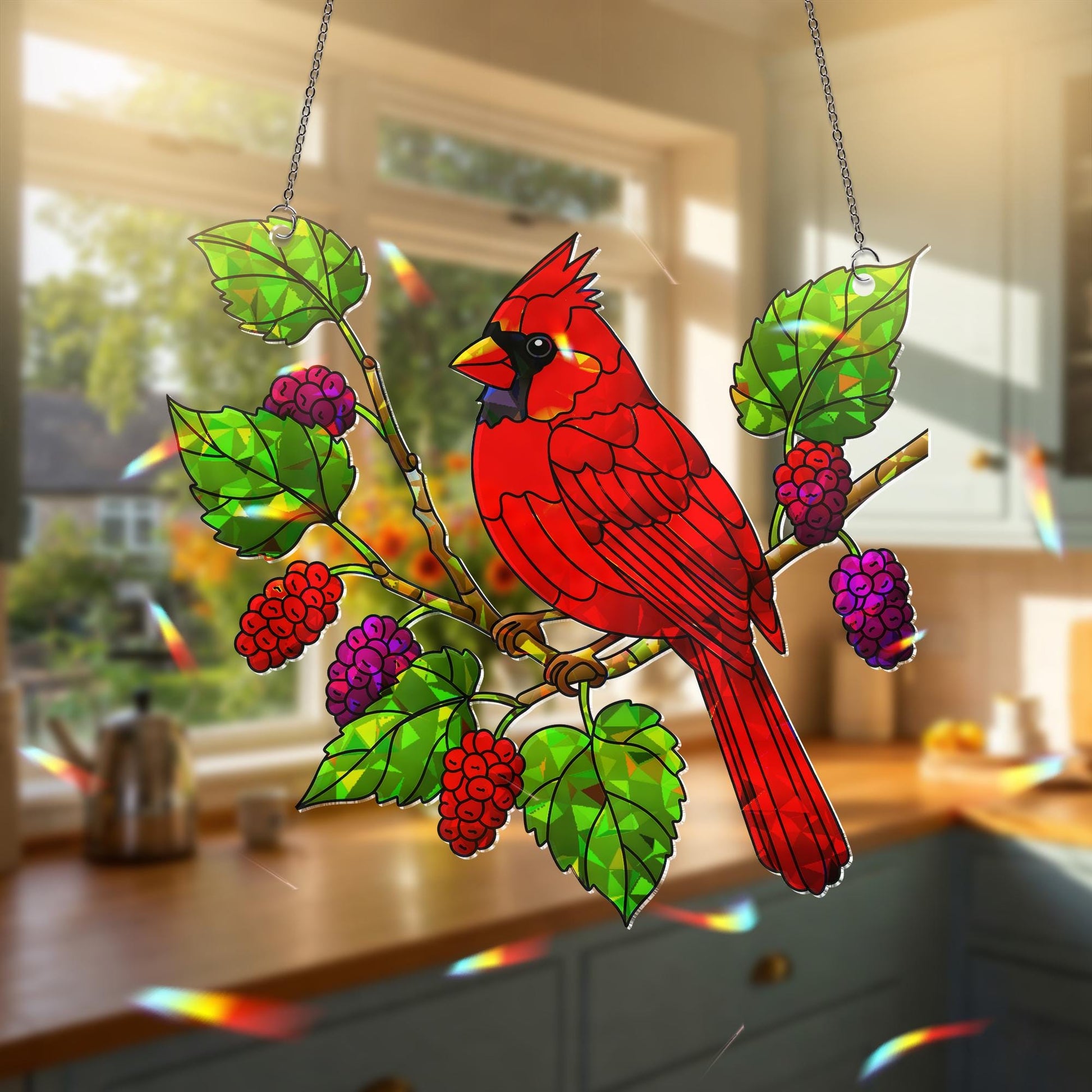 Cardinal Bird Mulberry Branch Acrylic Window Hanging Ornament, Wildlife Nature Home Decor, Gift Idea, Cardinal Lover Gift, Wildlife Art