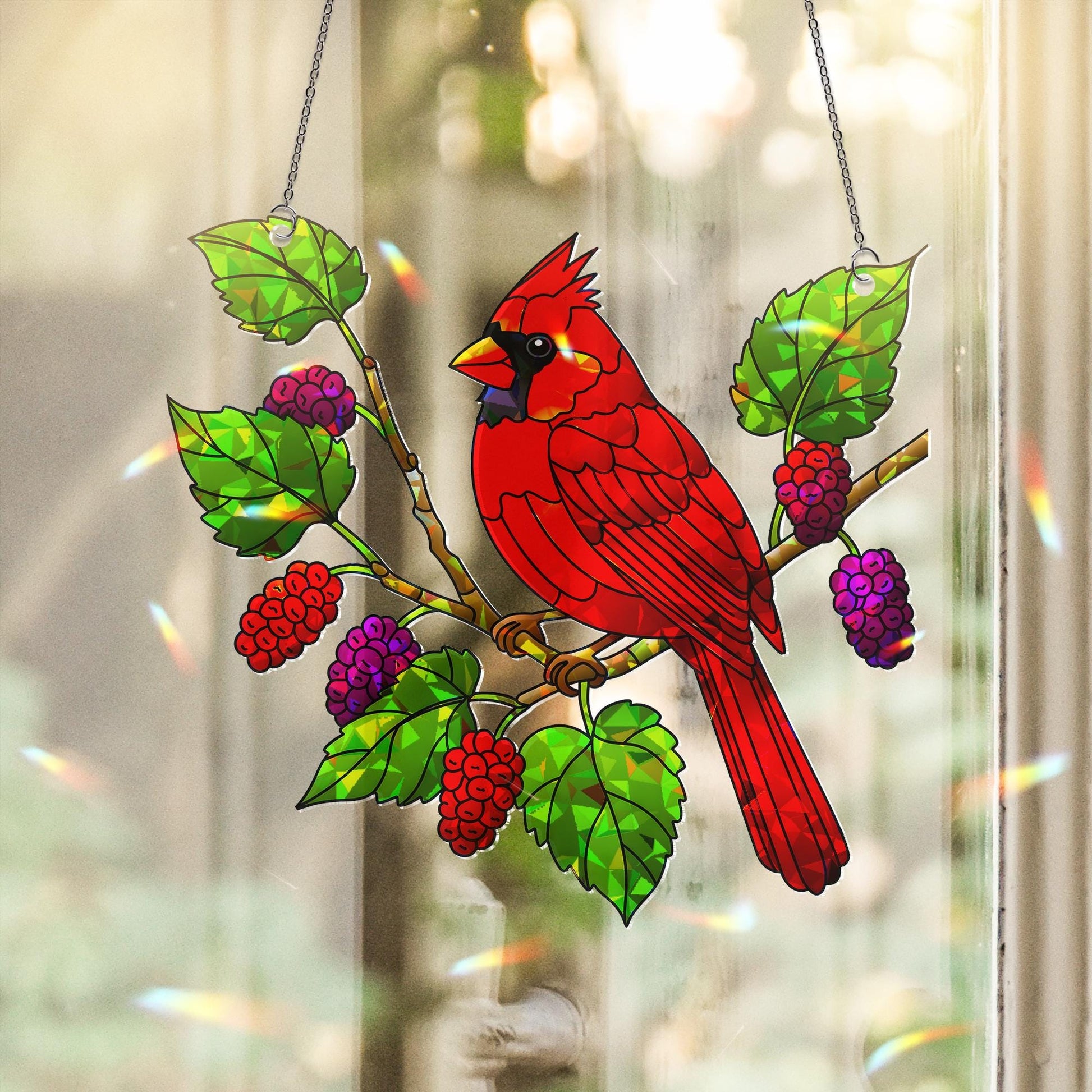 Cardinal Bird Mulberry Branch Acrylic Window Hanging Ornament, Wildlife Nature Home Decor, Gift Idea, Cardinal Lover Gift, Wildlife Art