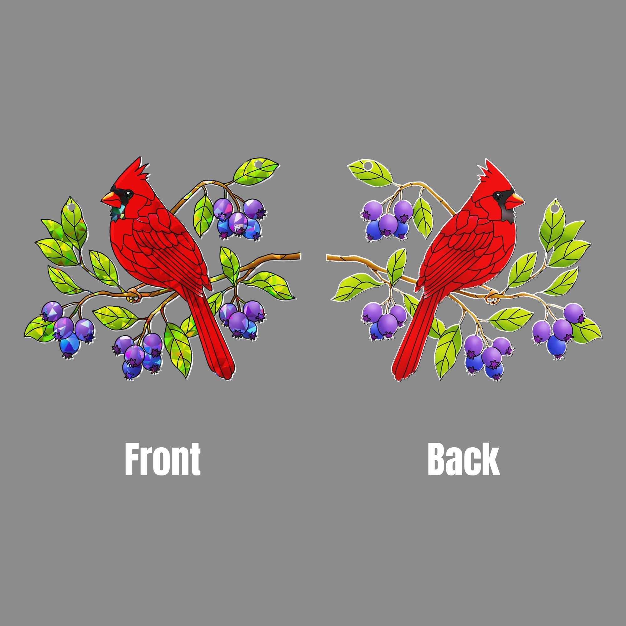 Cardinal Bird Serviceberry Hologram Acrylic Window Hanging Ornament, Nature Inspired Home Decor, Bird Lover Gift, Beautiful Avian Home Decor