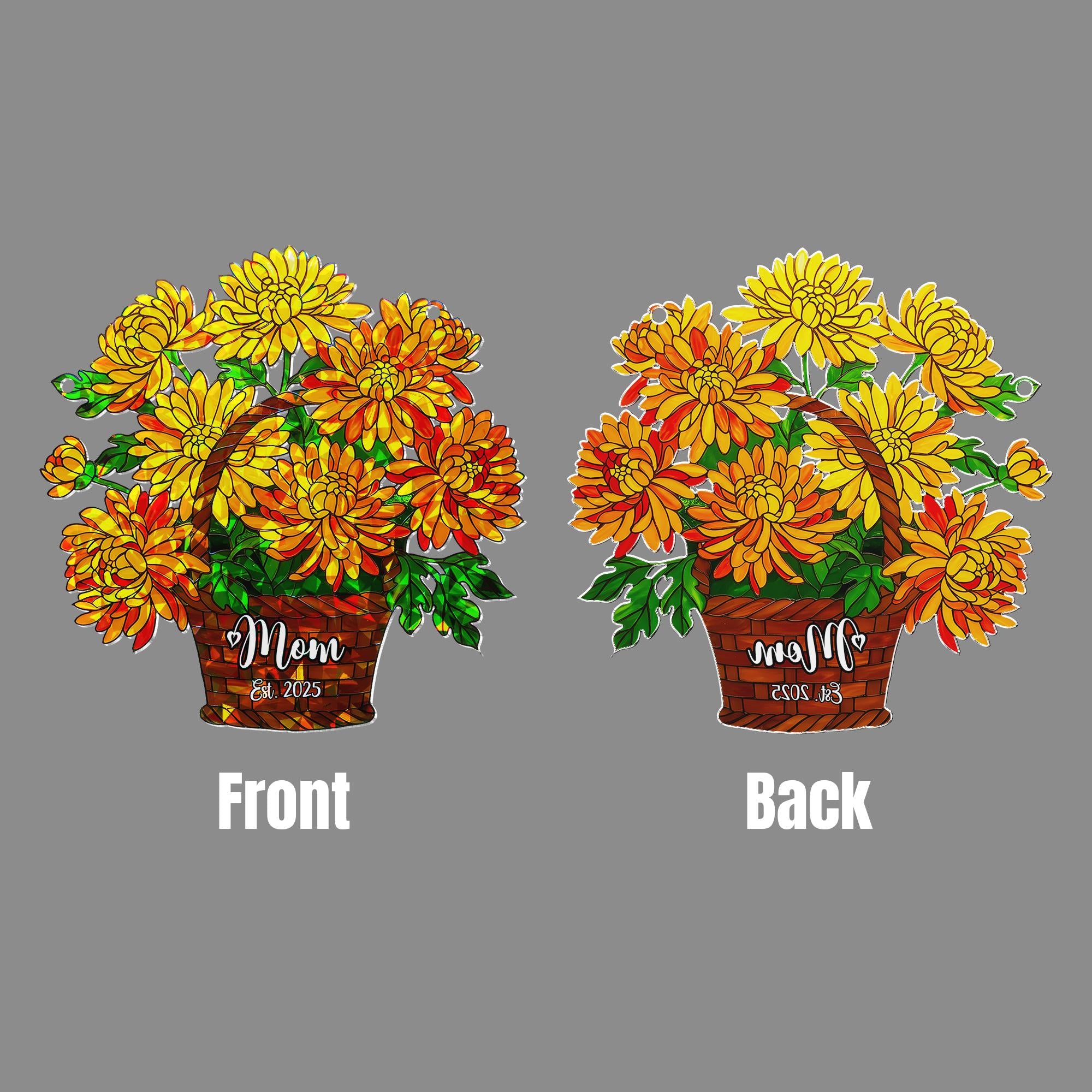 Personalized Chrysanthemum Mom Gift, November Birth Flower Acrylic Window Hanging Ornament for Mom Est 2025, Custom Name Gift
