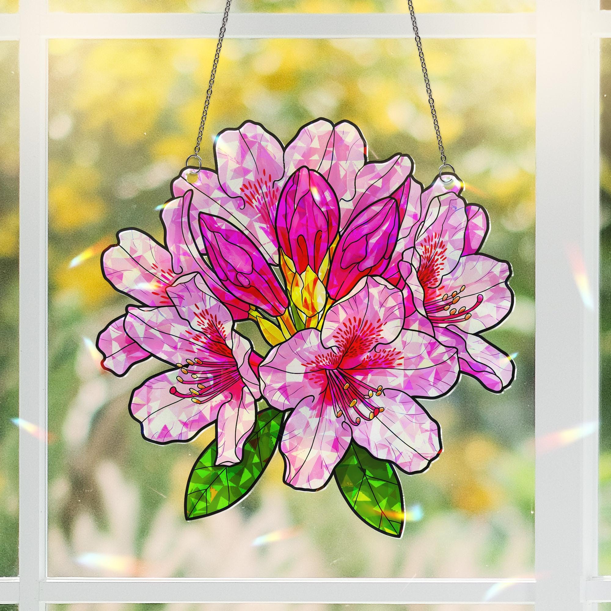 Radiant Rhododendron Bloom Acrylic Window Hanging - Floral Ornament for Home Decor, Botanical Art, Spring Gift, Gift For Mom, Gardener