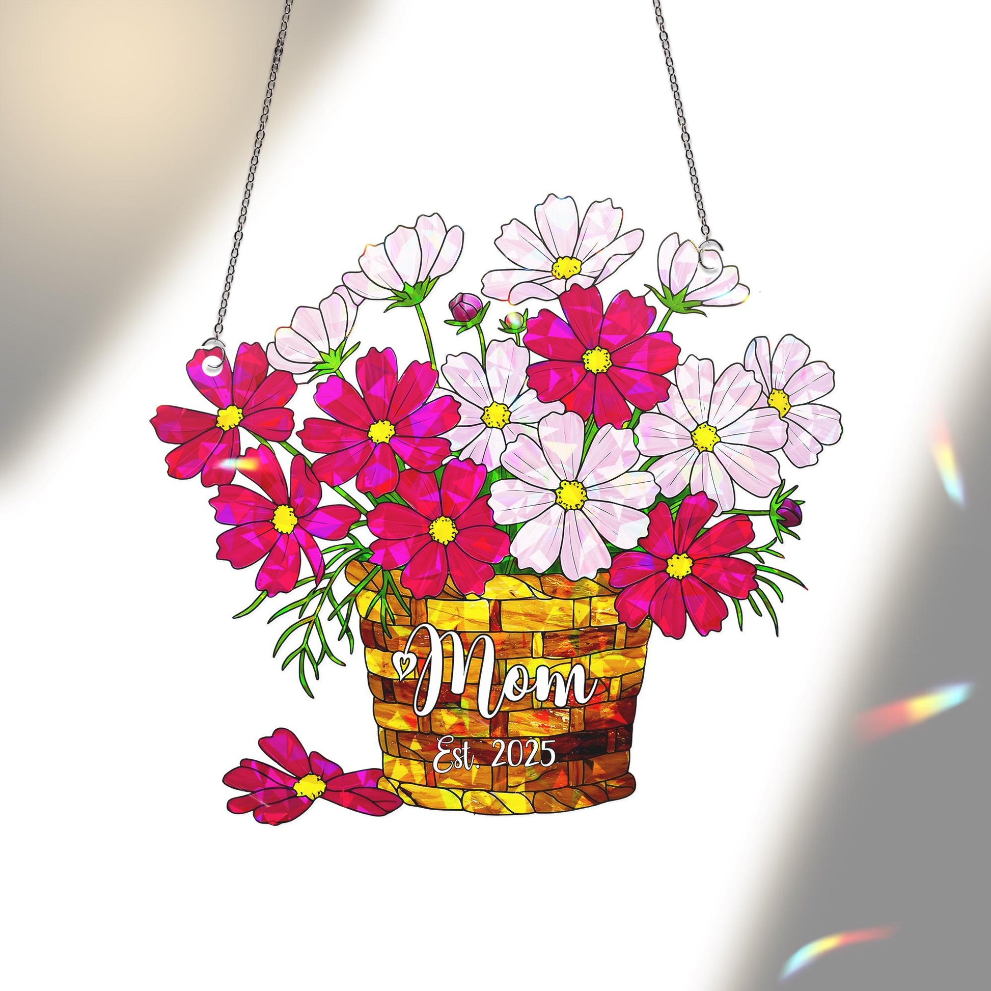 Personalized Mother's Day Flower Basket Ornament - Custom Mom October Birth Acrylic Window Hanging - Unique Floral Gift for Her