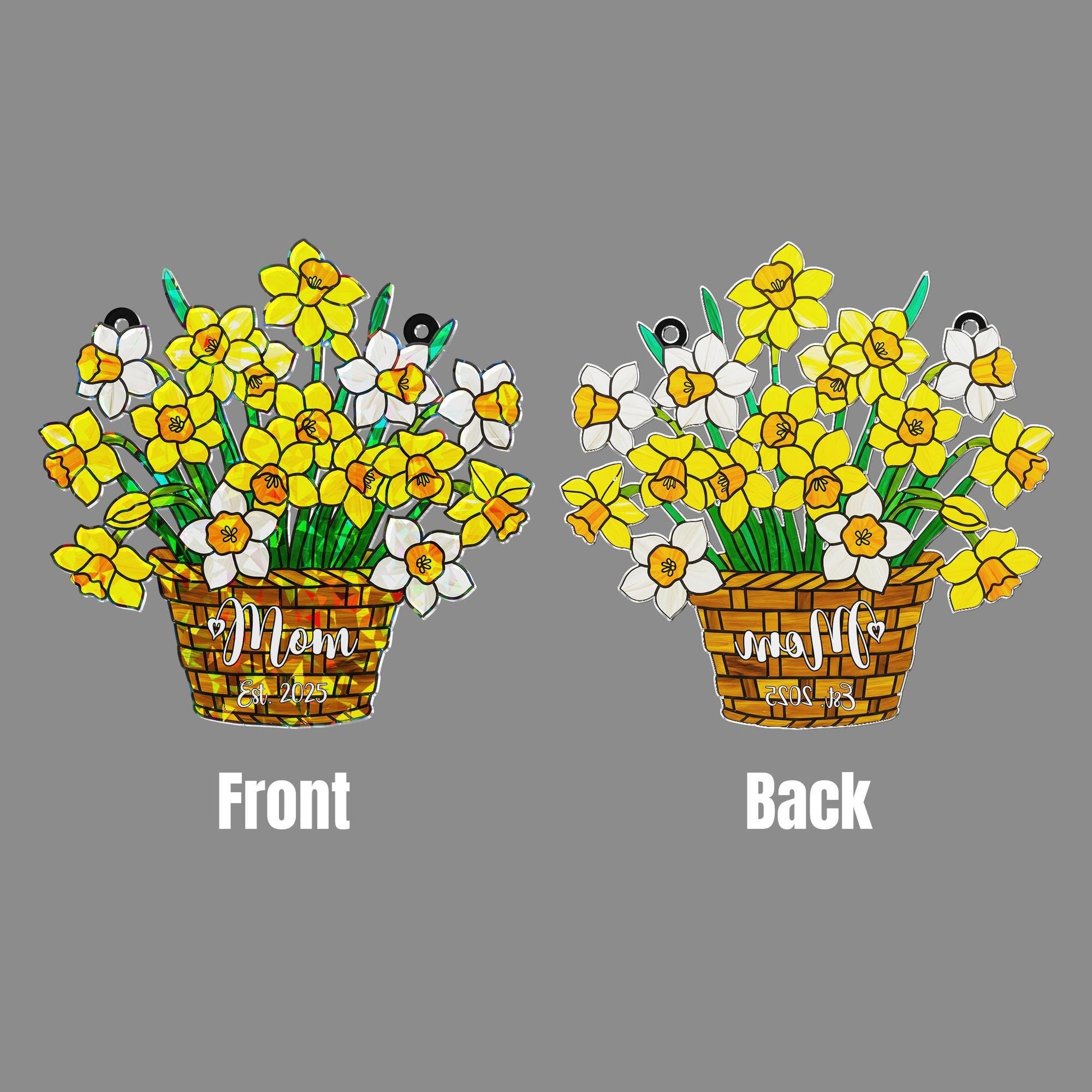 Personalized Daffodil Ornament for Mom Est. 2025 - Vibrant Floral Basket Window Decoration, Custom Mother's Day Gift, December Birth Gift